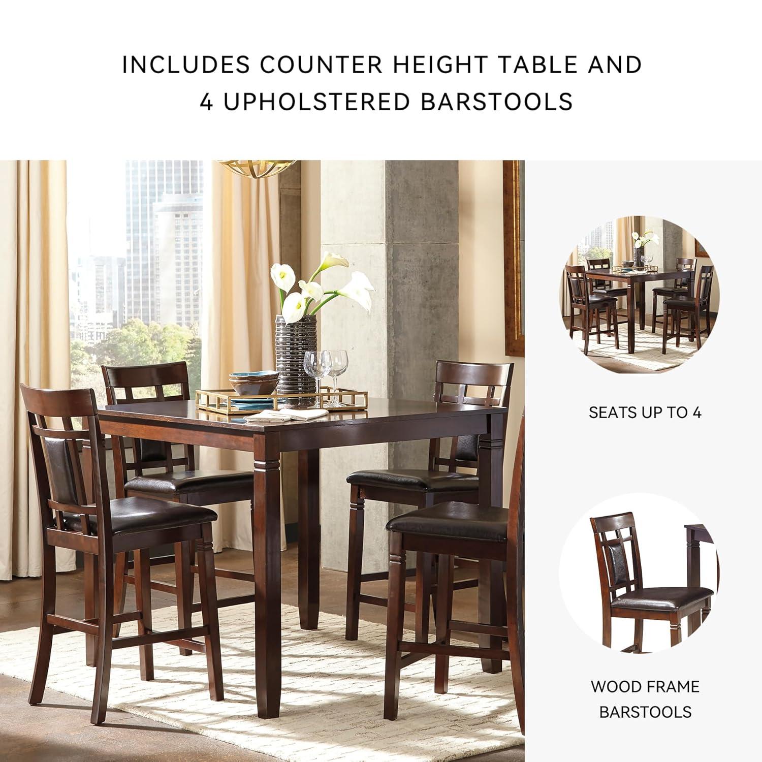 Bennox Counter Height Dining Table Set Brown: Faux Leather Stools, 5-Piece - Signature Design by Ashley