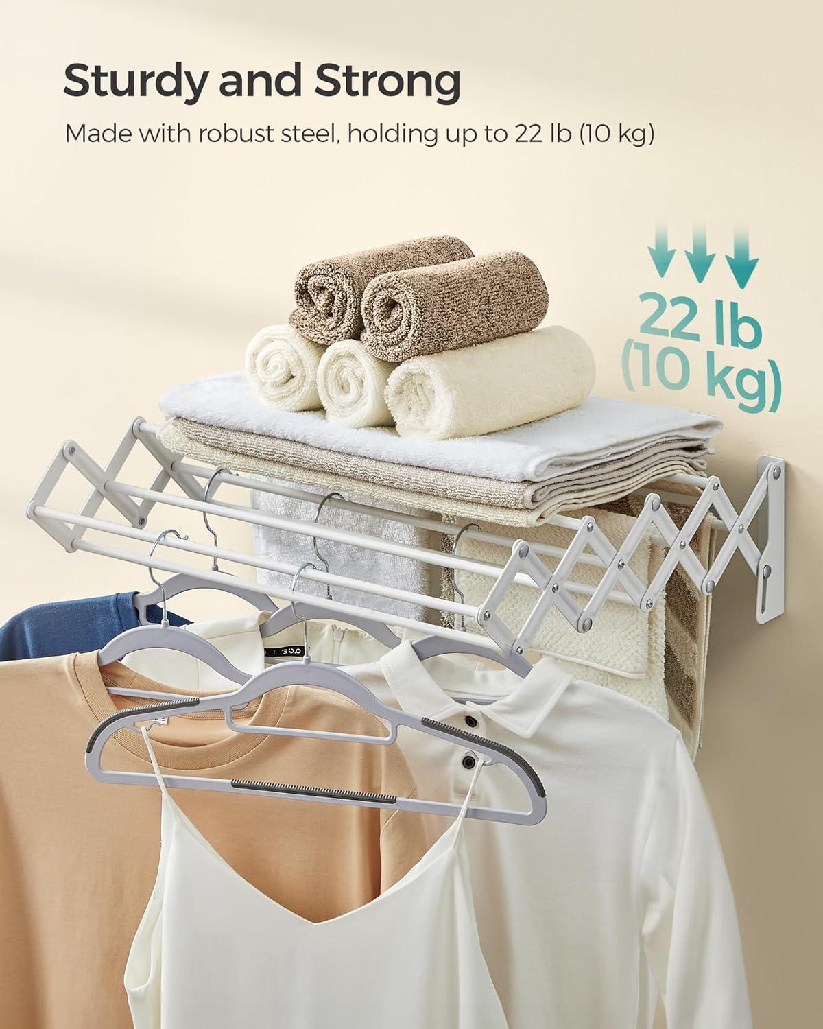 Expandable Wall-Mounted White Steel Drying Rack