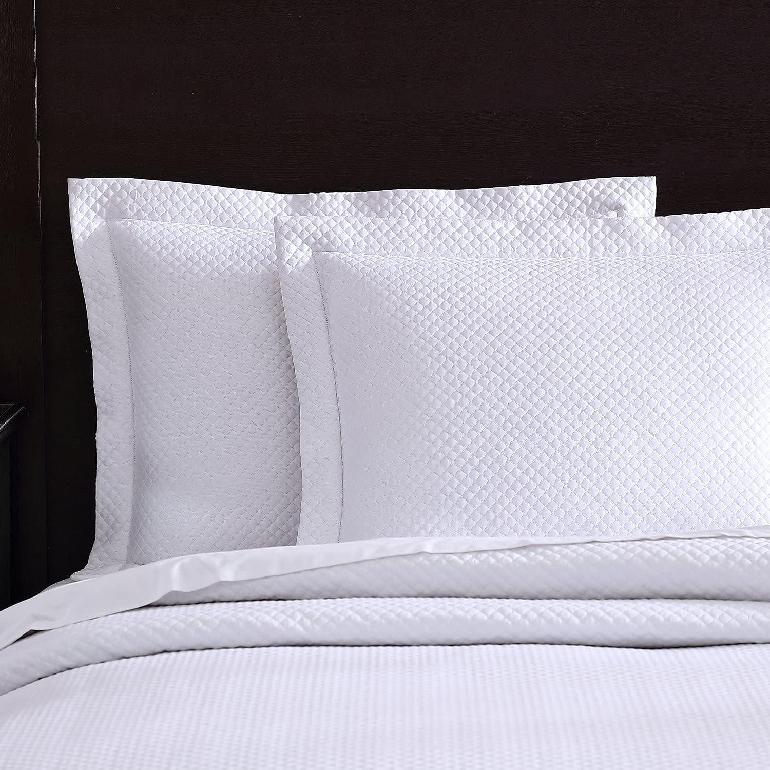 White Queen Diamond Quilted Egyptian Cotton Coverlet Set