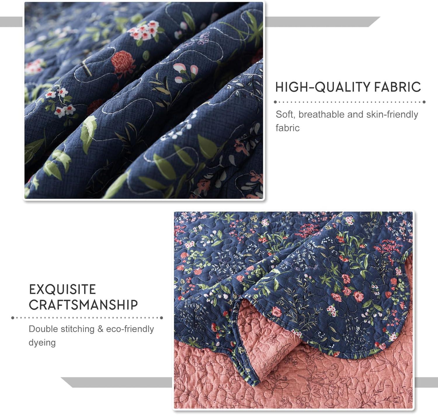 Travan 3-Piece Quilt Set Quilted Bedspread Lightweight Coverlet Set Garden Style Floral Printed Oversized Quilted Bedding Set with Shams for All Season, Flower Sea, Queen Size