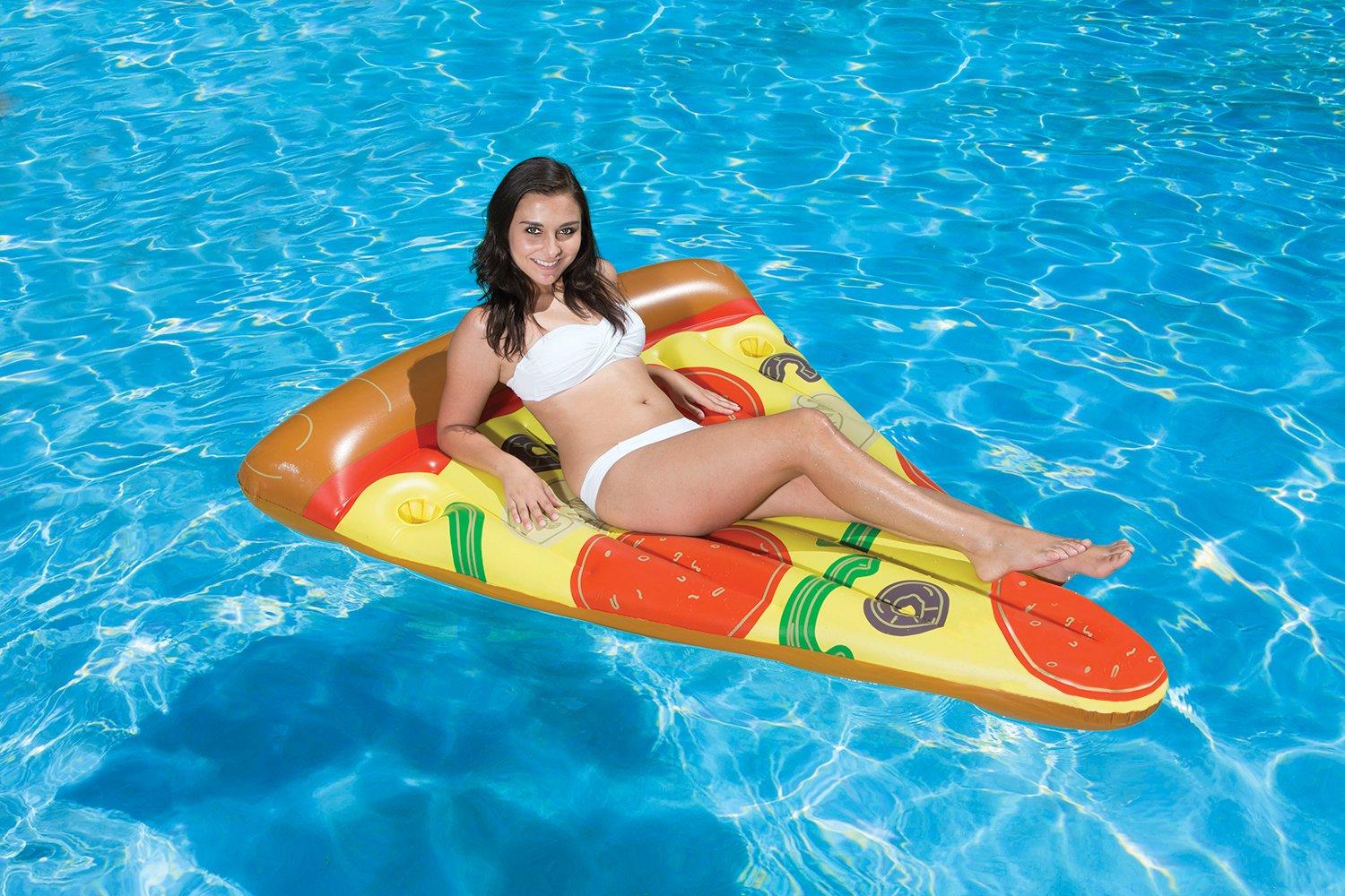 Poolmaster Inflatable Swimming Pool Mattress Floats with Slice O' Pizza and Beer Mug Combo