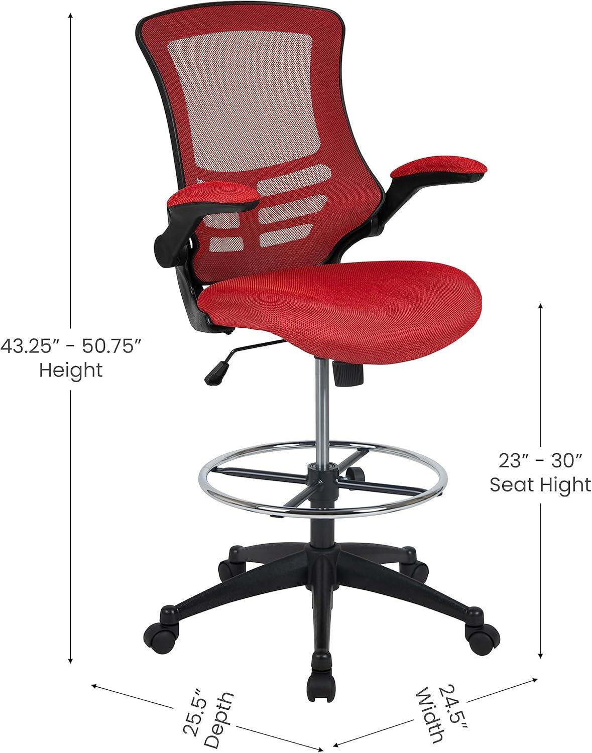 Flash Furniture Mid-Back Mesh Ergonomic Drafting Chair with Adjustable Foot Ring and Flip-Up Arms