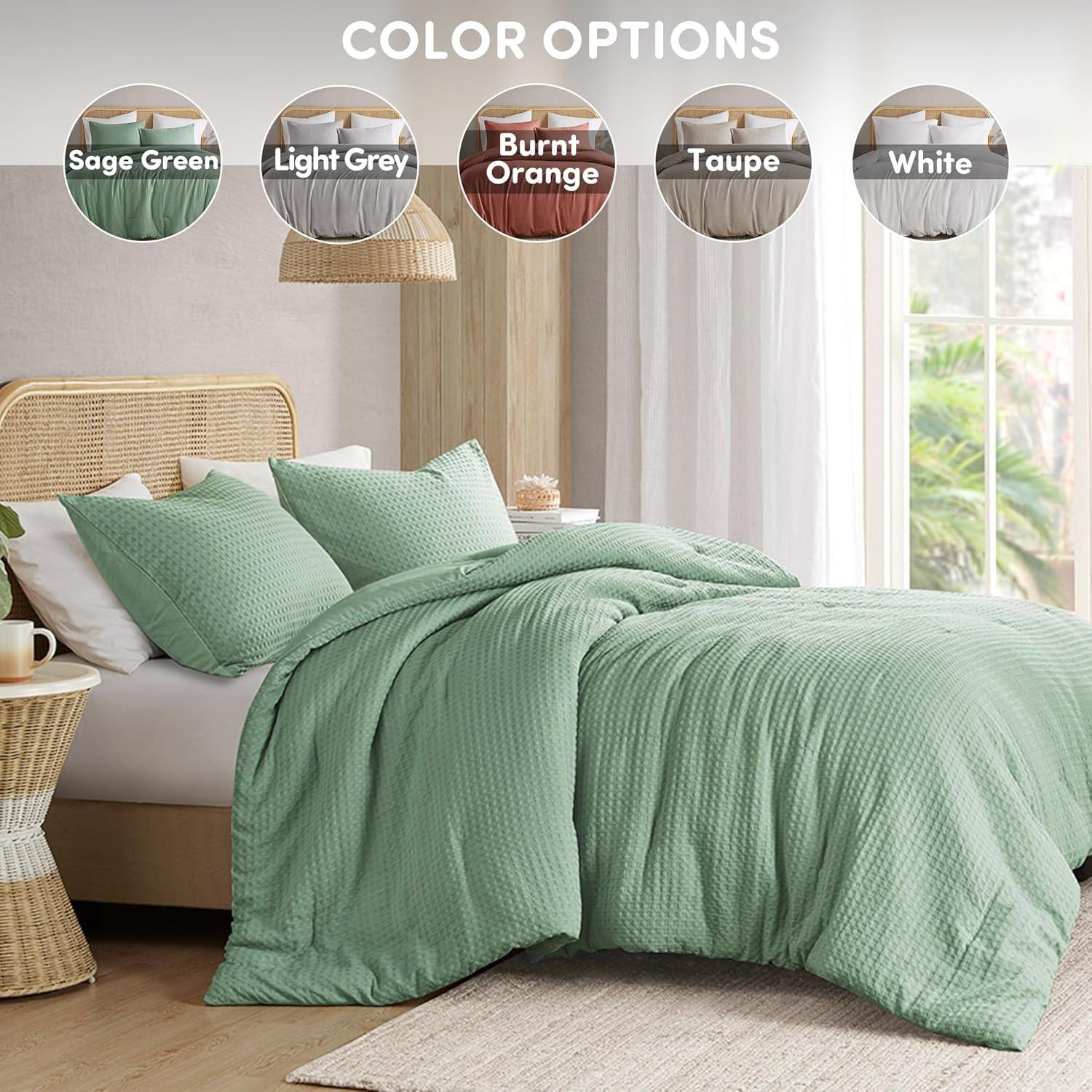 Sage Green Microfiber Full Waffle Weave Comforter Set