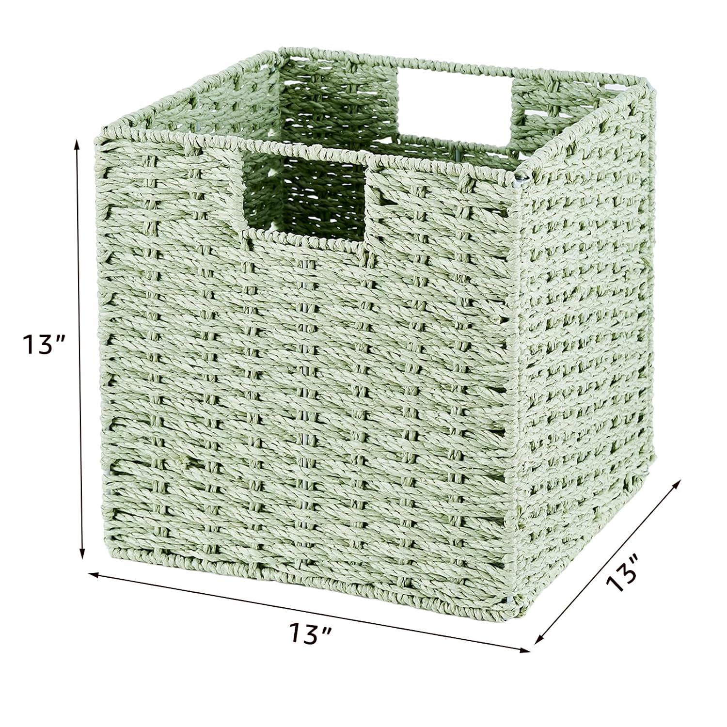 Rectangular Natural Water Hyacinth Hand Woven Rattan Wicker Storage Basket Set with Iron Wire Frame