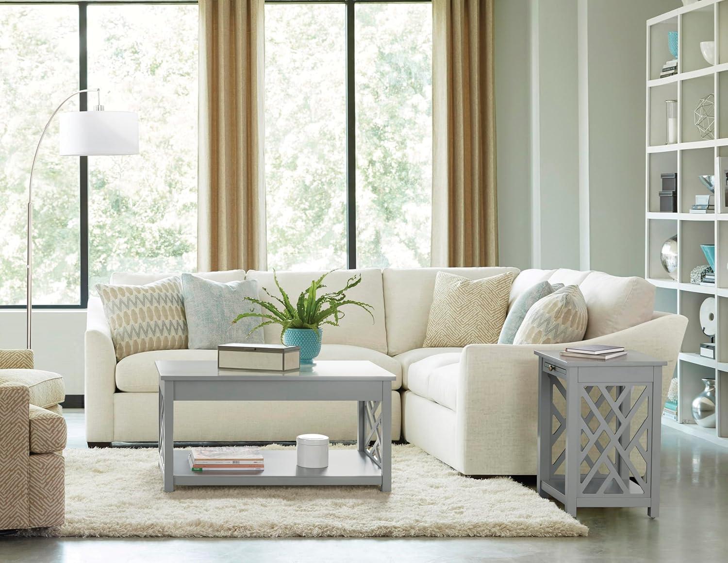 Alaterre Furniture Coventry Wood End Table with Tray Shelf and Bottom Shelf, Gray