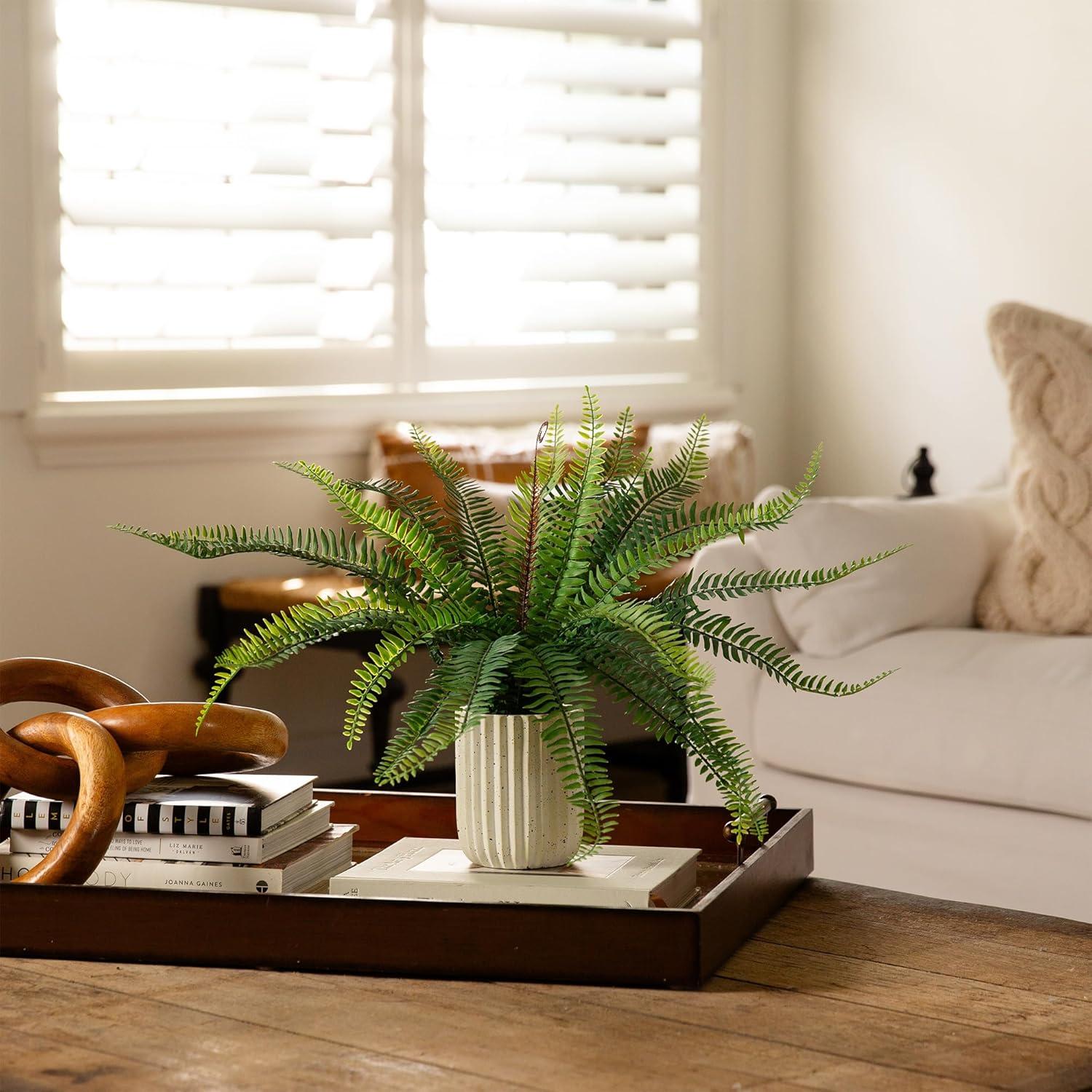 Nearly Natural 16-in Artificial Boston Fern Plant in Decorative Cement Planter