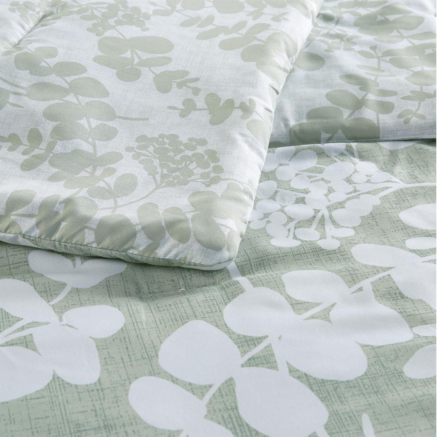 Codi Green Floral Comforter Twin Size, Sage Botanical Bedding Set | Nature Style, Unique Reversible Design, Better for Spring and Summer | Leaf Print 3 Pieces