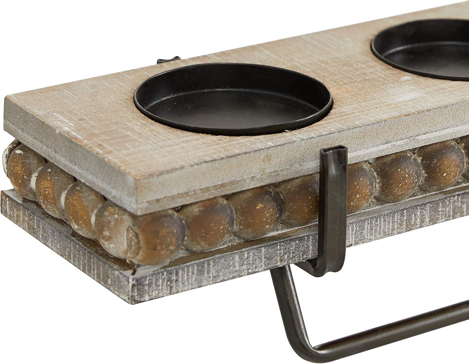 DecMode 5 Holder Brown Wooden Pillar Candelabra