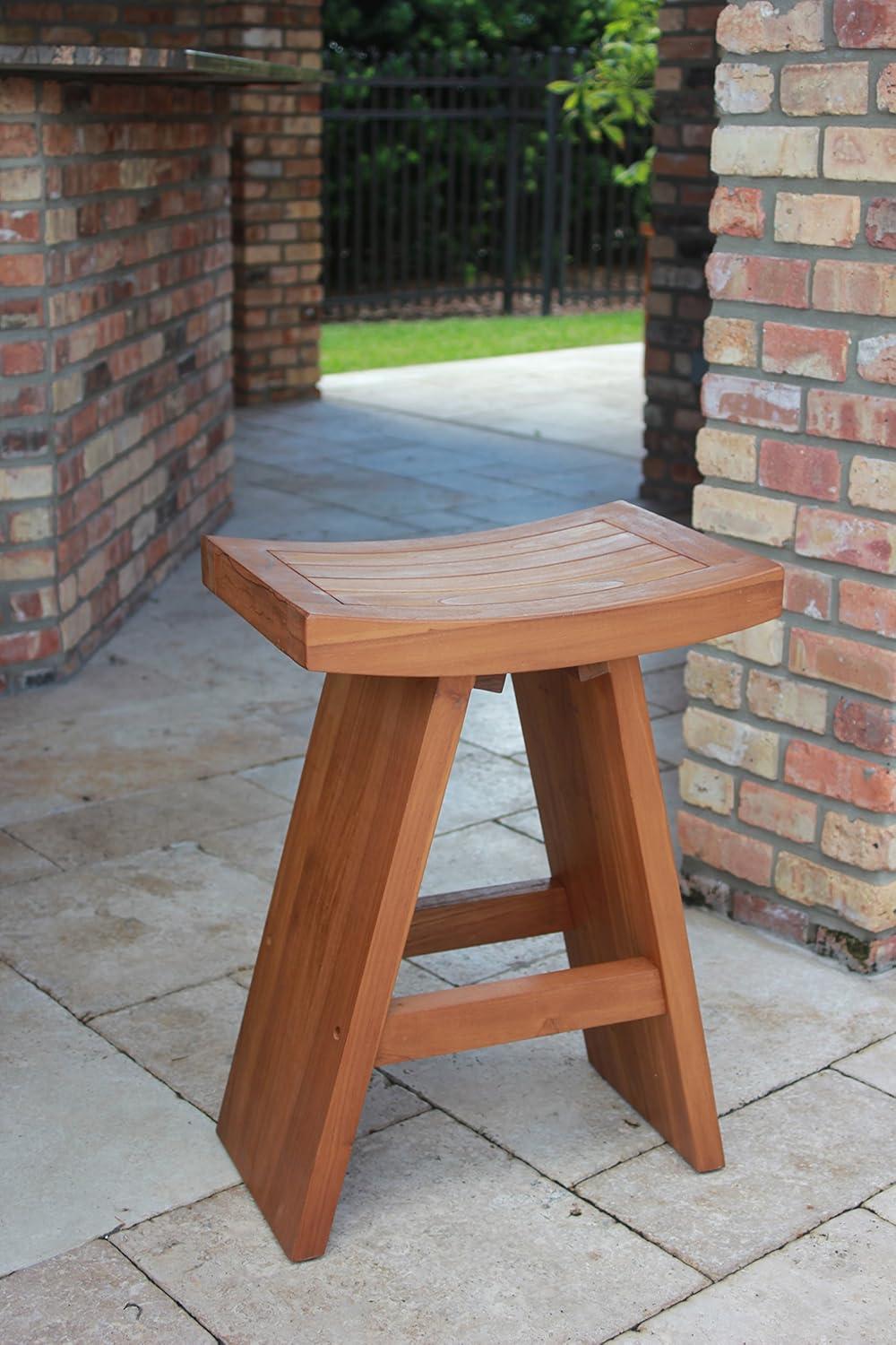 24" Tall Teak Wood Asian-Style Counter Stool