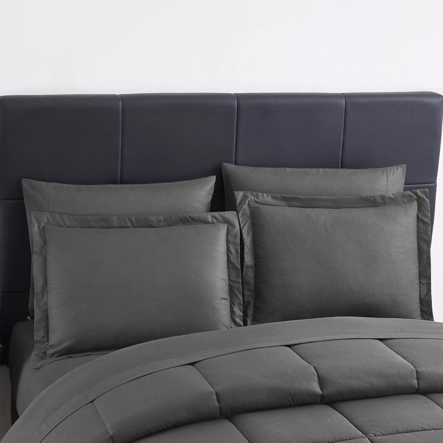 Sweet Home Collection Greek Key Embossed Bed in A Bag Comforter Set