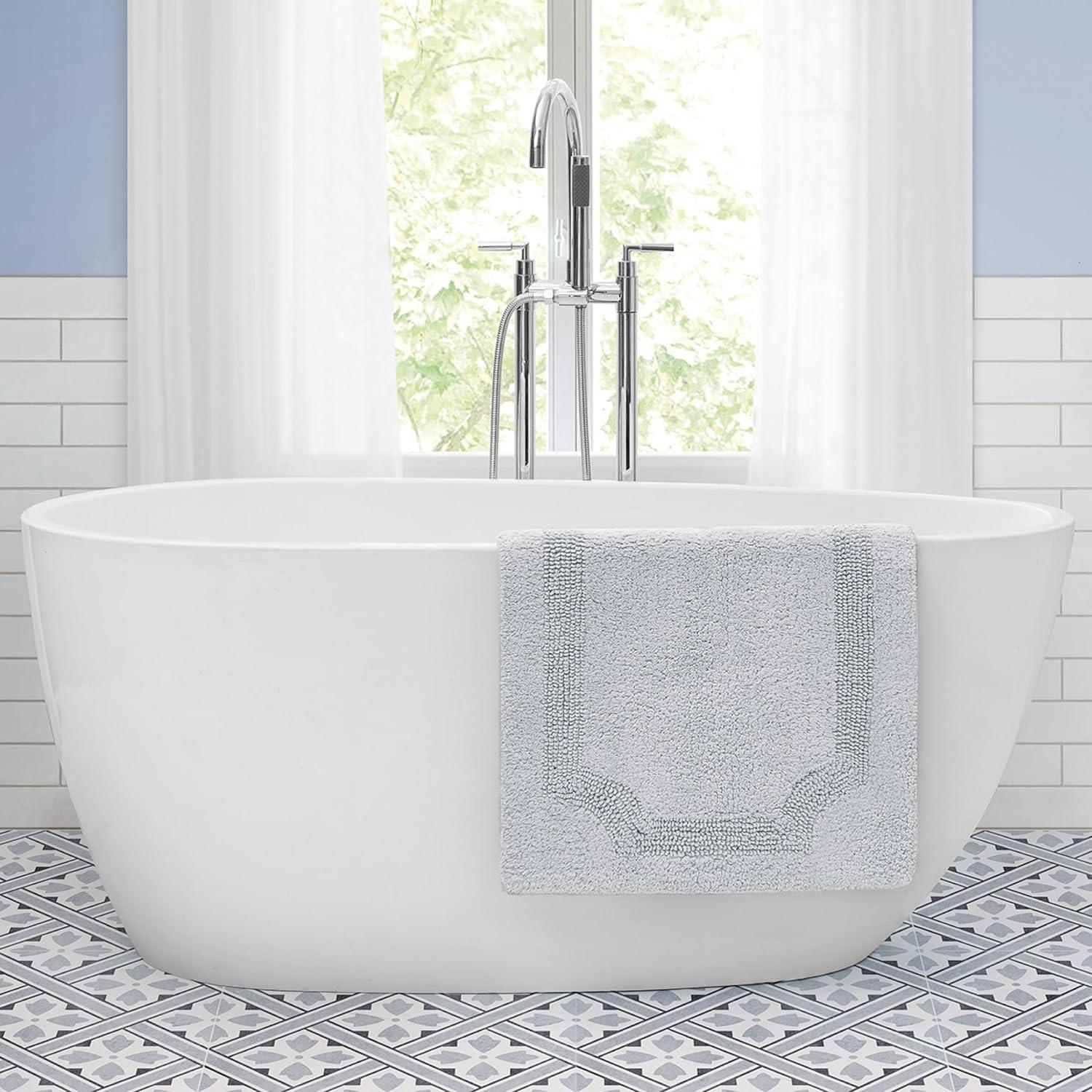 Laura Ashley Reversible Cotton 21 x 34 in. Bath Mat, Light Grey
