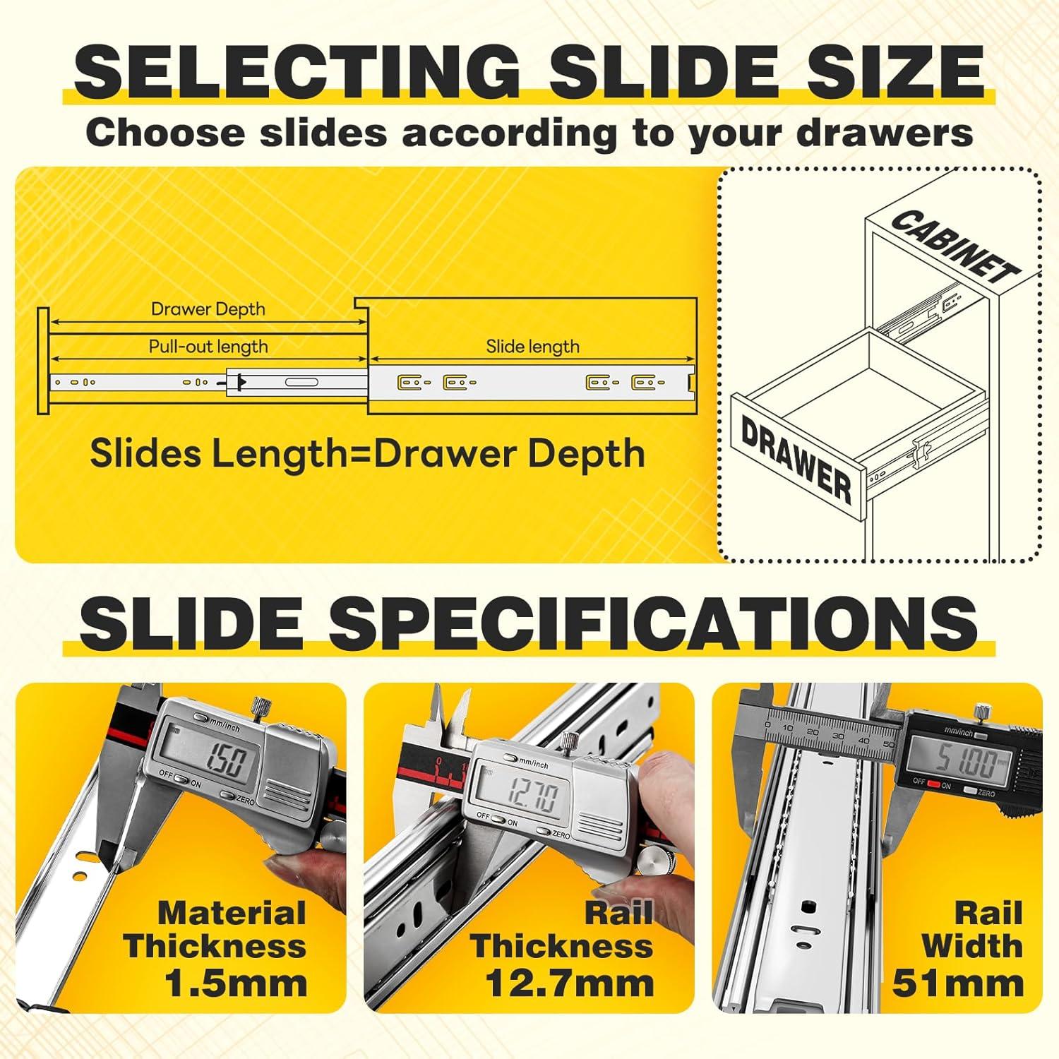 ZHUOJUN 1 Pair 150 lb Load Capacity Heavy Drawer Slides 12 14 16 18 20 22 24 26 28 30 32 34 36 38 40 Inch Side Mount Ball Bearing Runner Full Extension Tool Box Rails Glide(without Lock,18 inch) C30