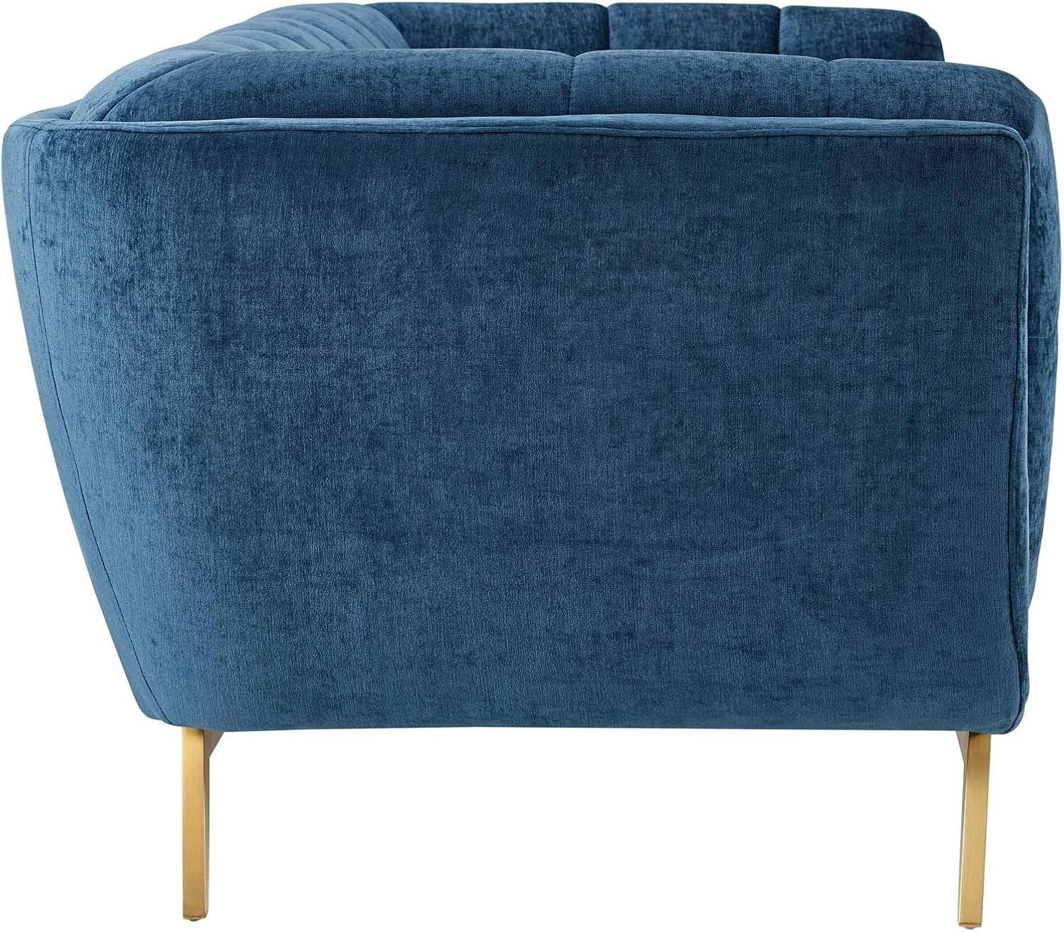 Elegant Navy Velvet Tufted Sofa with Brushed Gold Legs