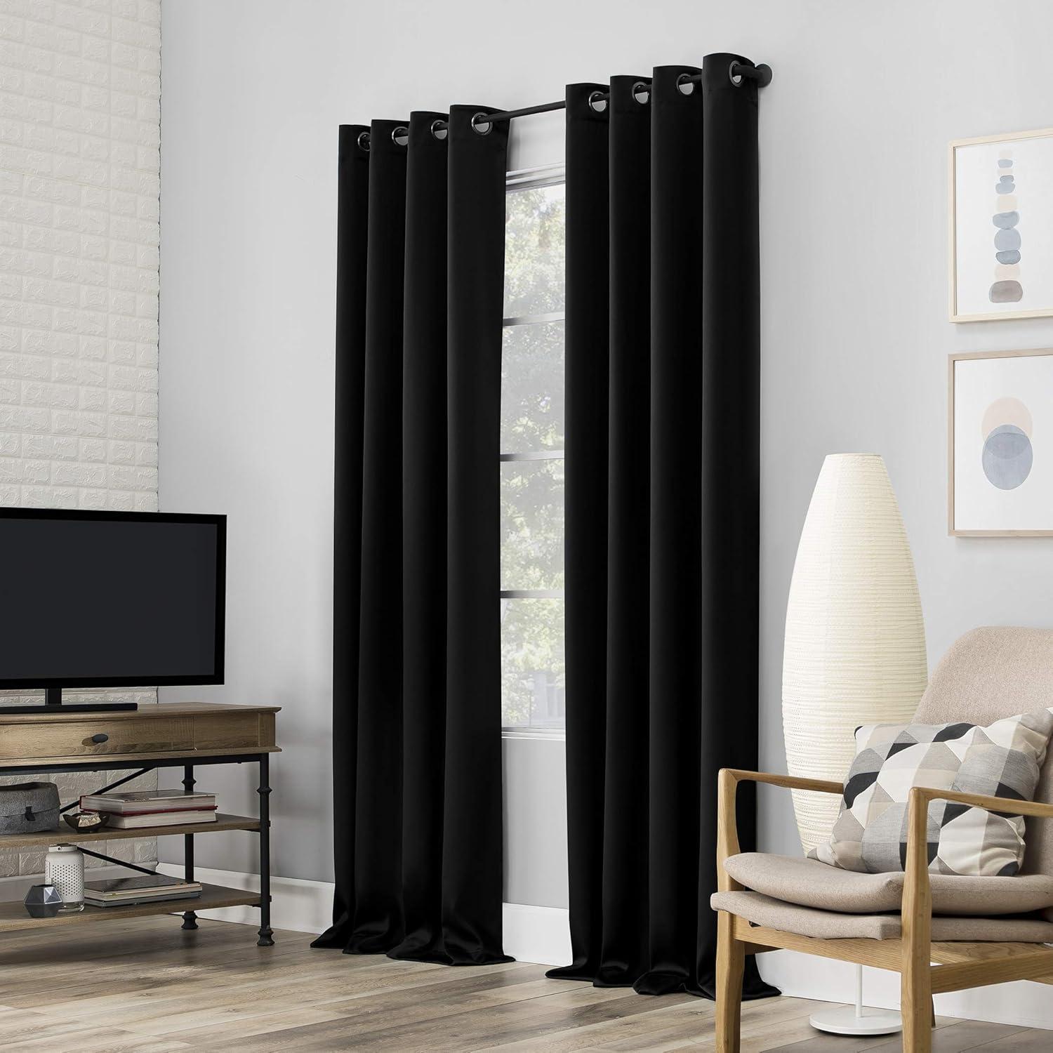 Black 84" Polyester Blackout Grommet Curtain Panel Pair