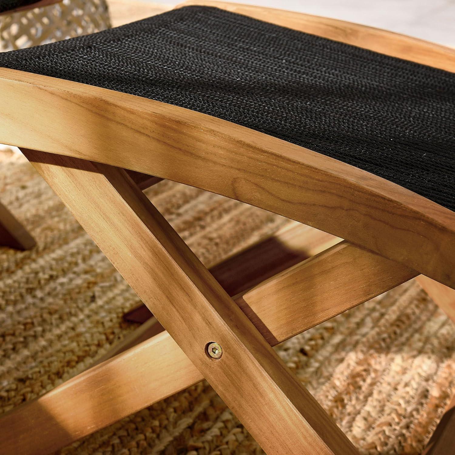 Vienna Natural Teak and Black Rope Folding Outdoor Ottoman
