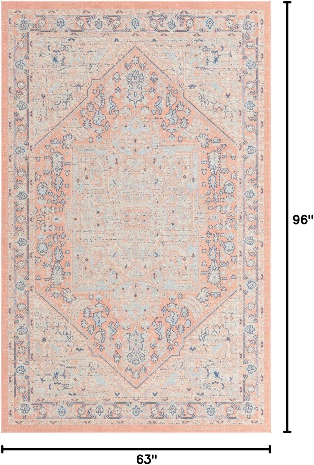 Powder Pink Medallion 5'x8' Rectangular Easy-Care Synthetic Rug