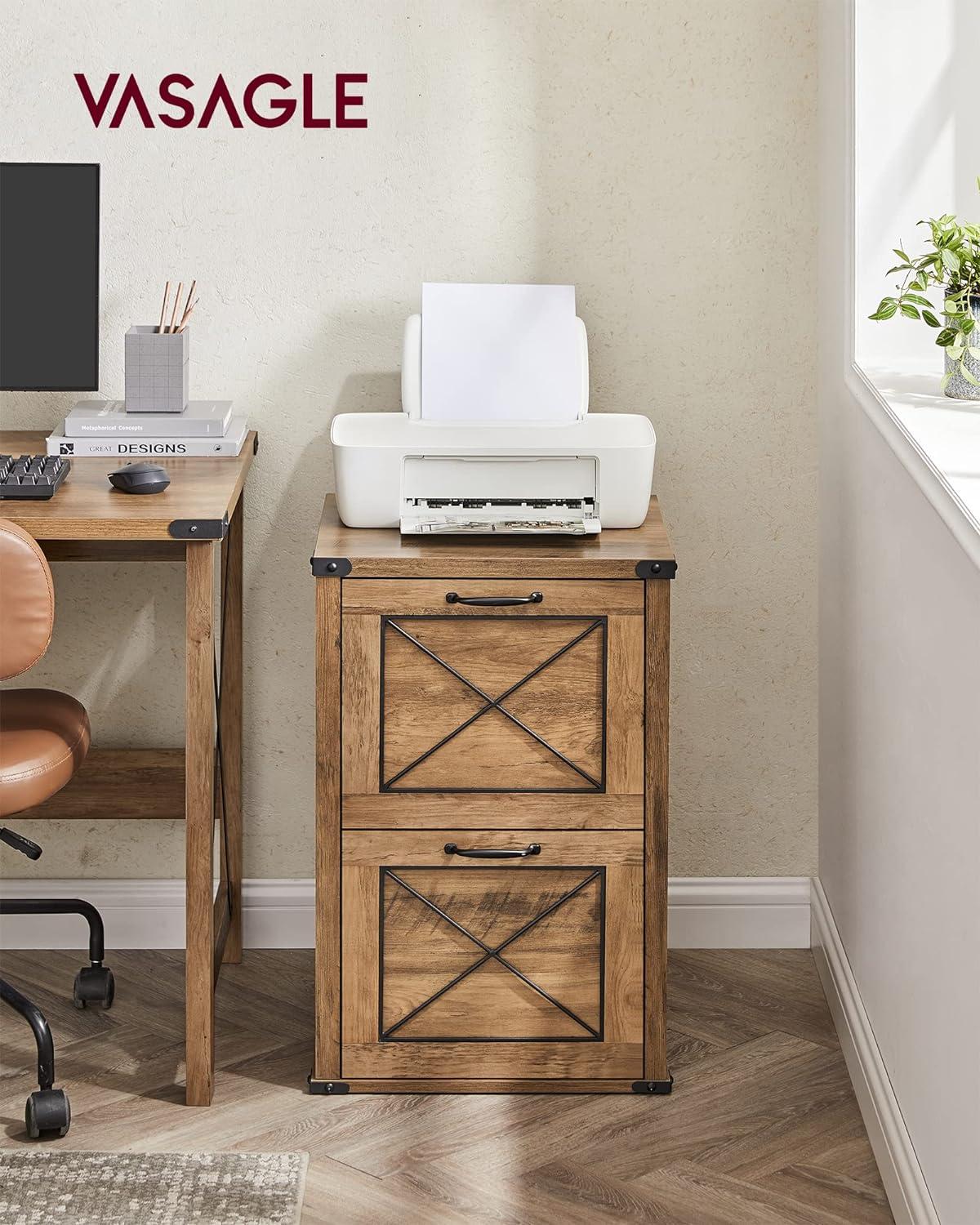 Honey Brown 2-Drawer Farmhouse Filing Cabinet with Metal Accents