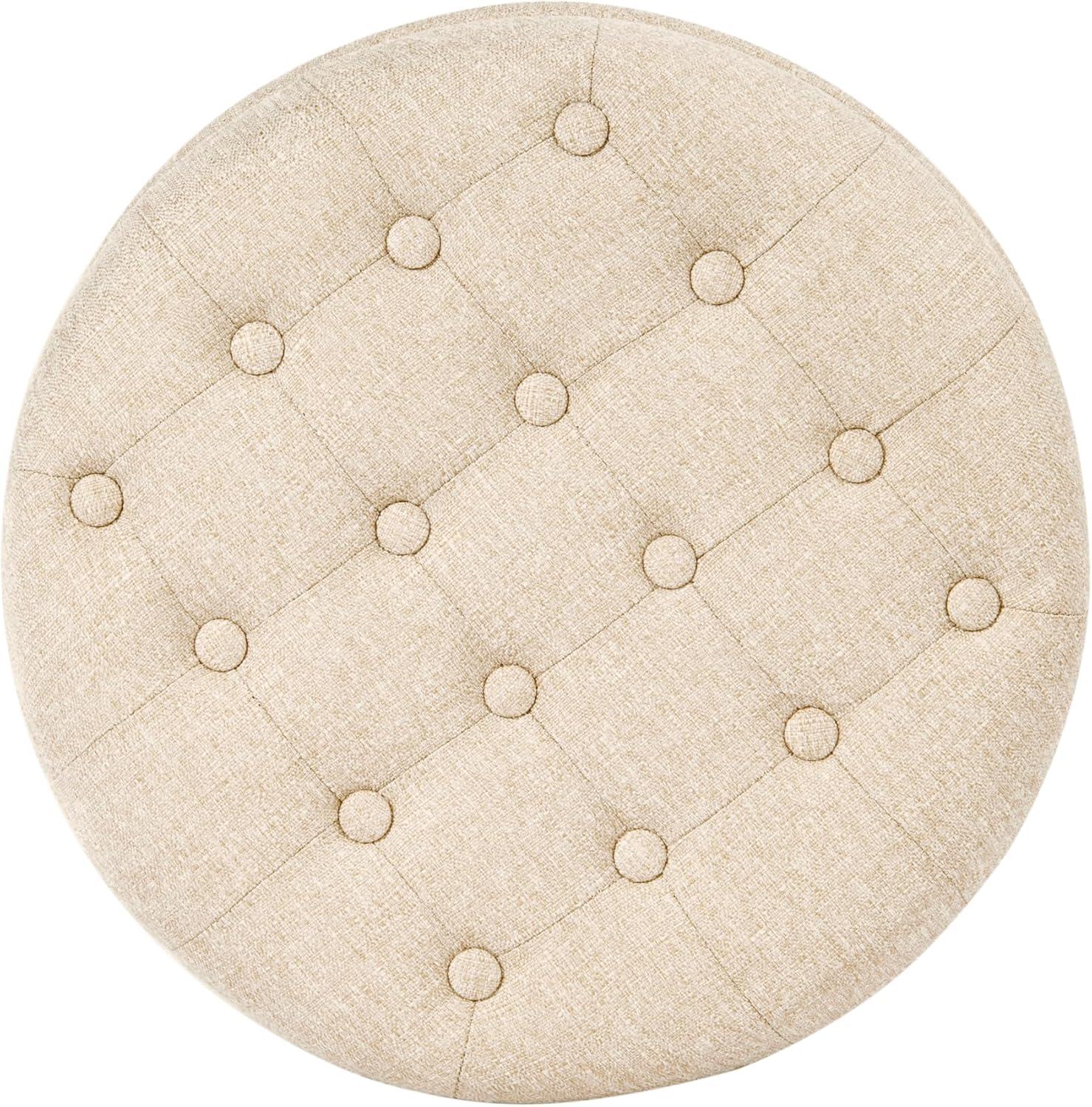 HomePop Boho Tufted Storage Ottoman Twine Light Brown: Upholstered, Plywood Frame, Foam Fill