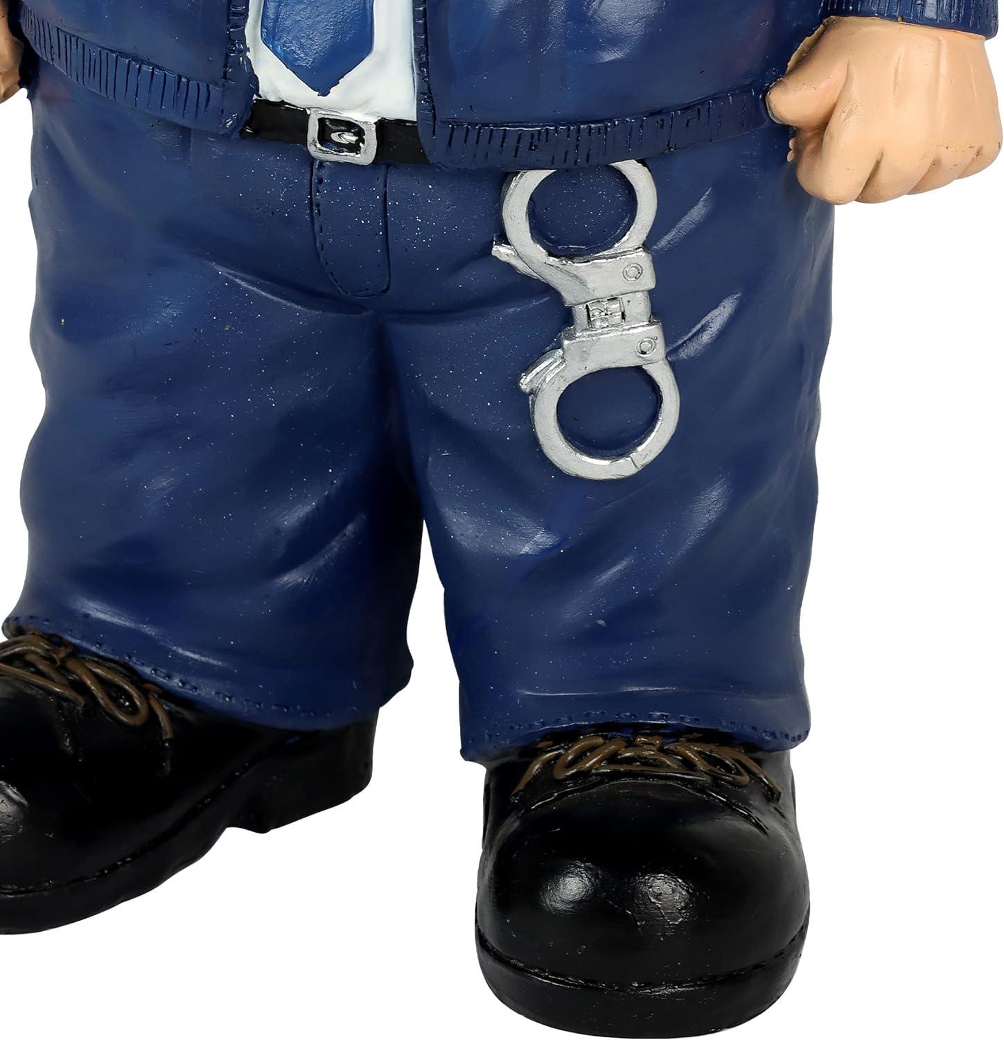 Hand-Painted Policeman Garden Gnome Statue with Handcuffs