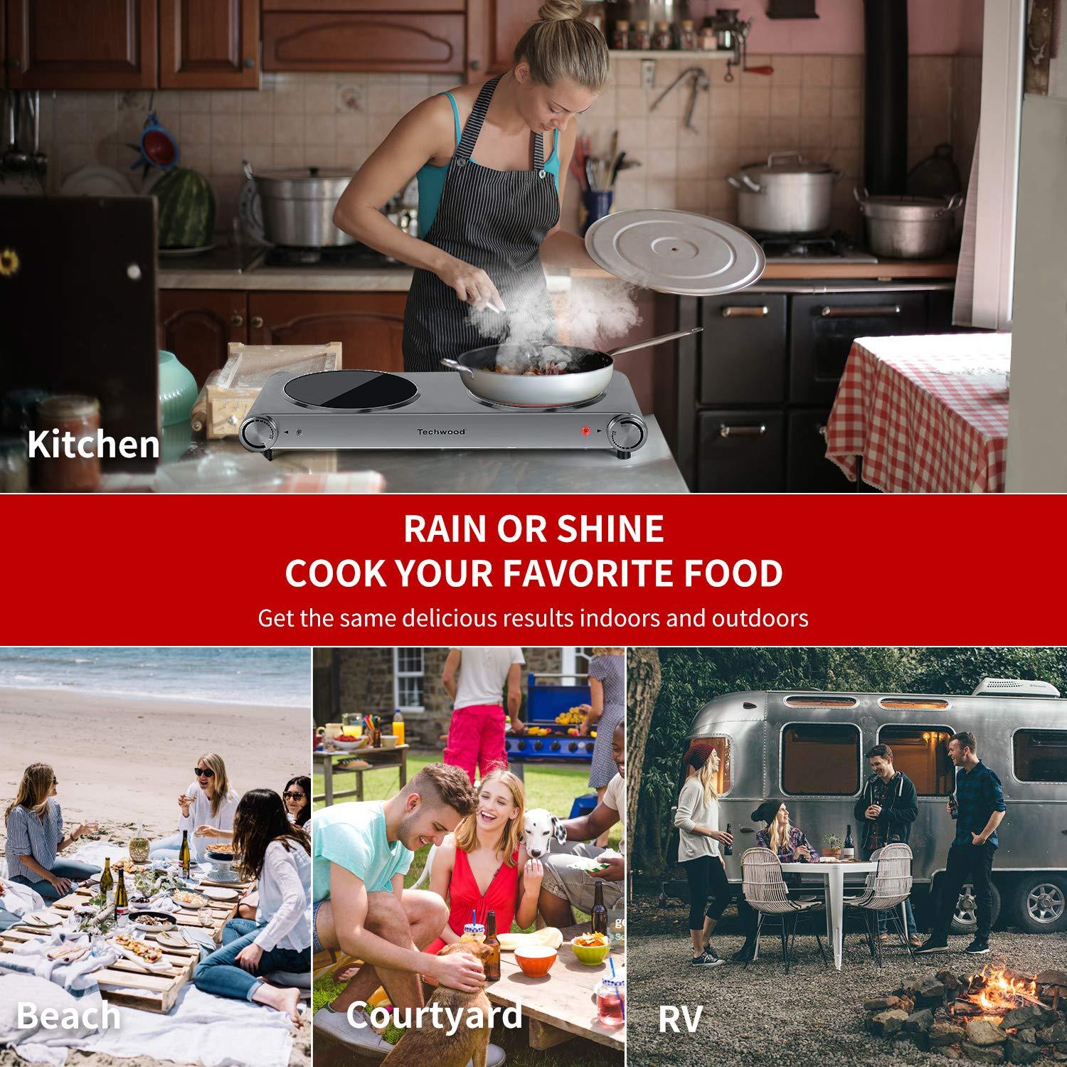 Countertop Stove Double Burner for Cooking, Infrared Ceramic Hot Plates Double Cooktop, Silver, Brushed Stainless Steel Easy To Clean Upgraded Version Stainless Steel Silver Double Burner