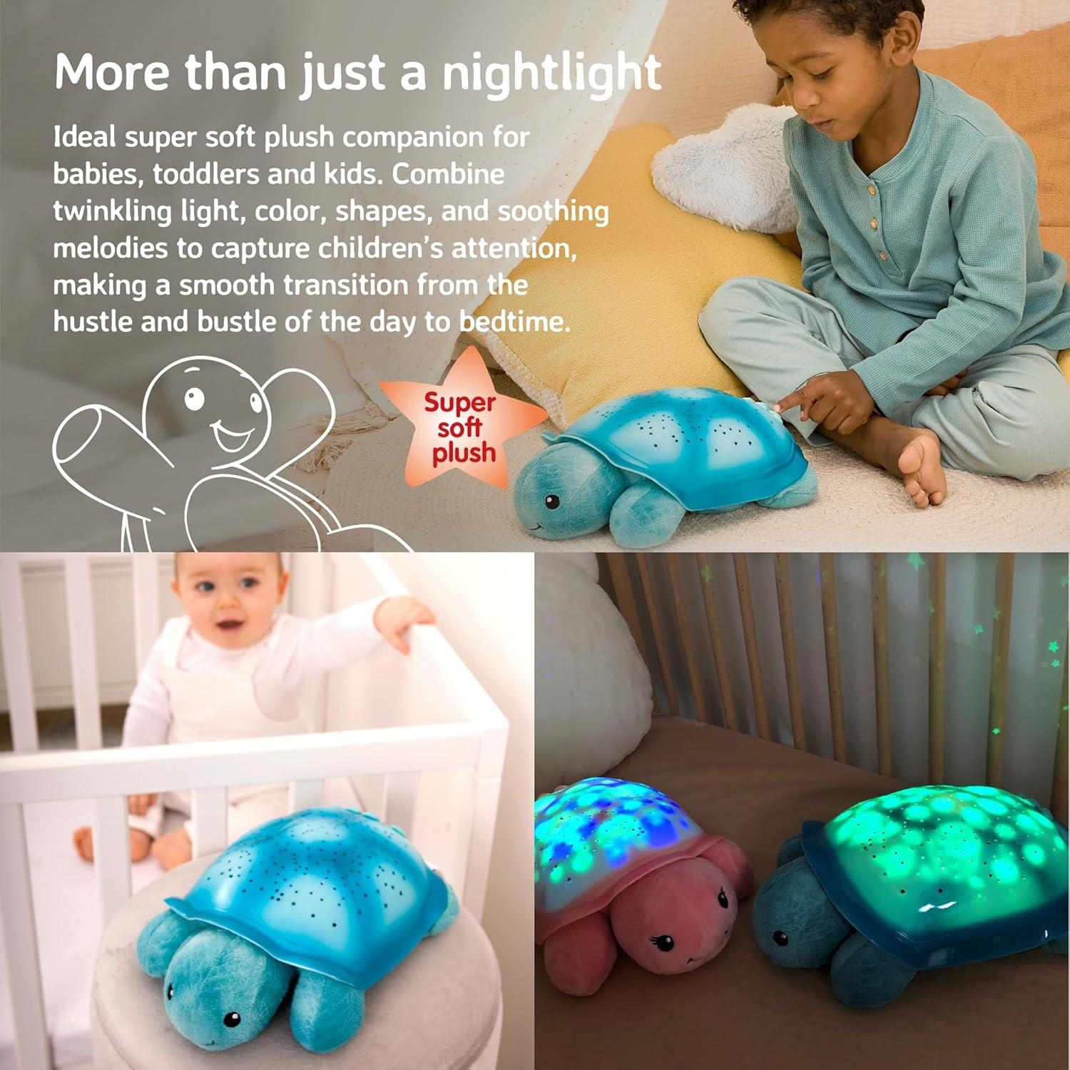 Aqua Plush Turtle Night Light with Star Projector and Soothing Sounds