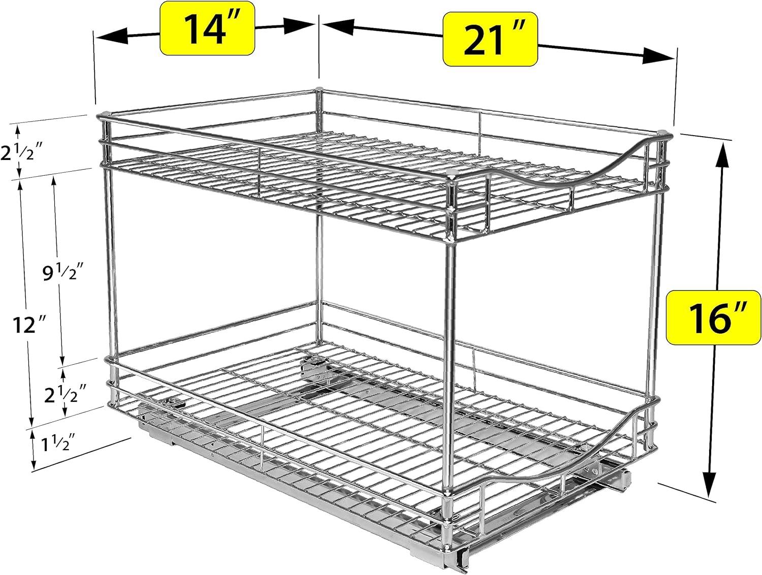 Lynk Professional 14" x 21" Slide Out Double Shelf - Pull Out Two Tier Sliding Under Cabinet Organizer