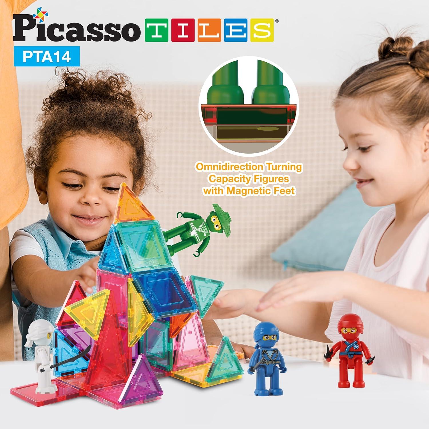 PicassoTiles 4 PC Family Character Set, Magnetic Tiles, Magnetic Building Blocks for Kids, Magnet for Kids 3+