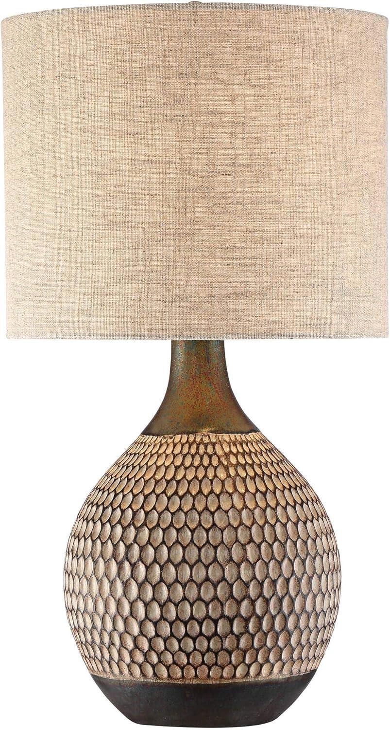 360 Lighting Emma Modern Mid Century Accent Table Lamp 21" High Wood Brown Ceramic Oatmeal Drum Shade for Bedroom Living Room Bedside Nightstand Home