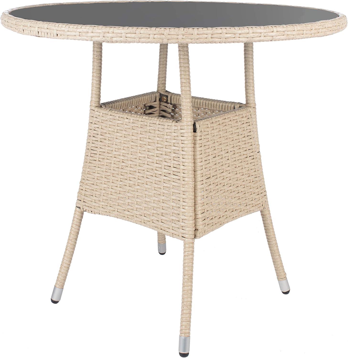 Laina Beige and White Wicker Bistro Set with Cushions