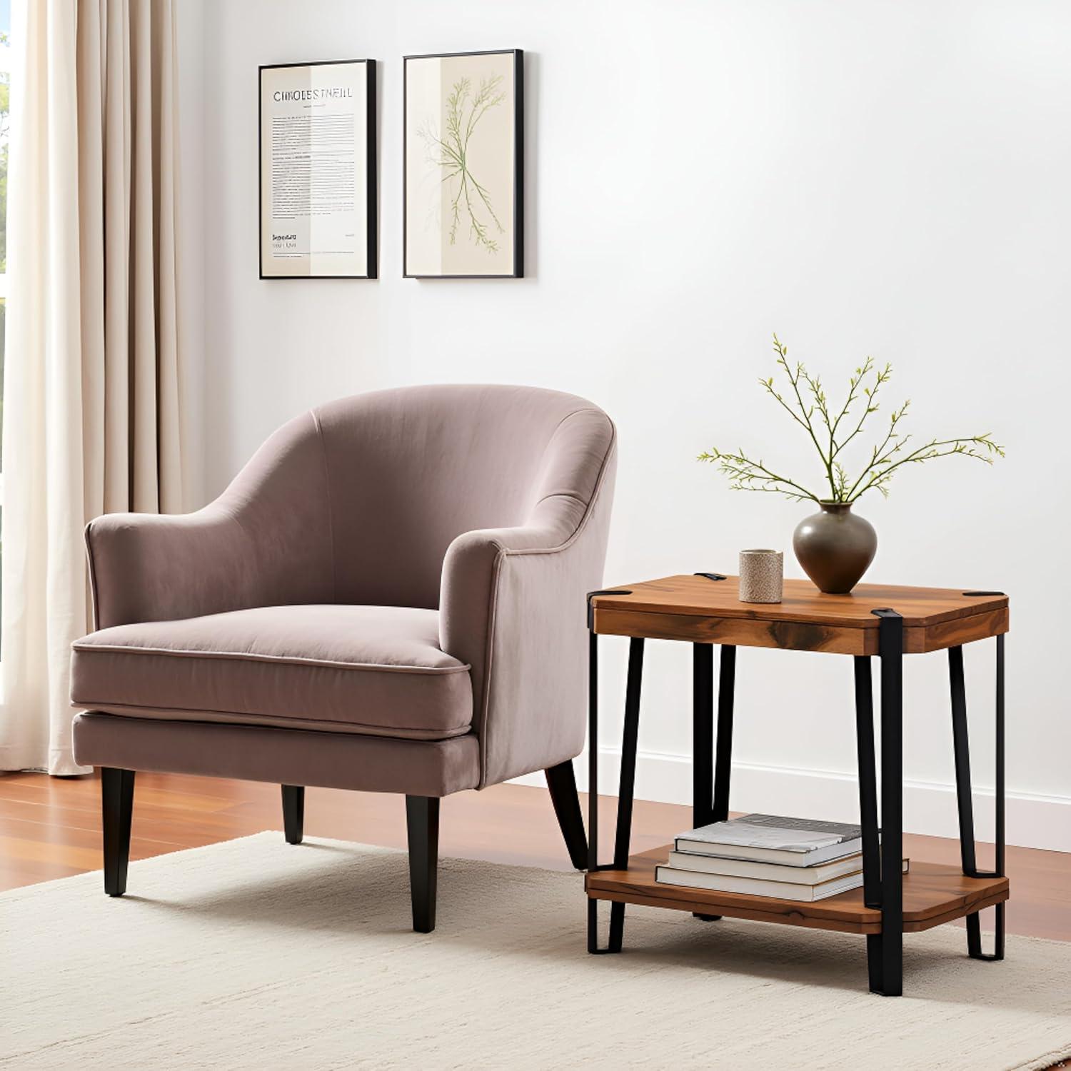 Alaterre Furniture 28" Ryegate Natural Brown Live Edge Solid Wood End Table Metal And Wood