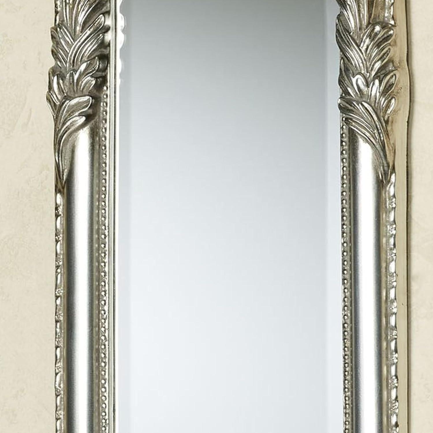 Traditional Royal Acanthus Arched Panel Wall Mirror Antique Silver 10”Wx34”H