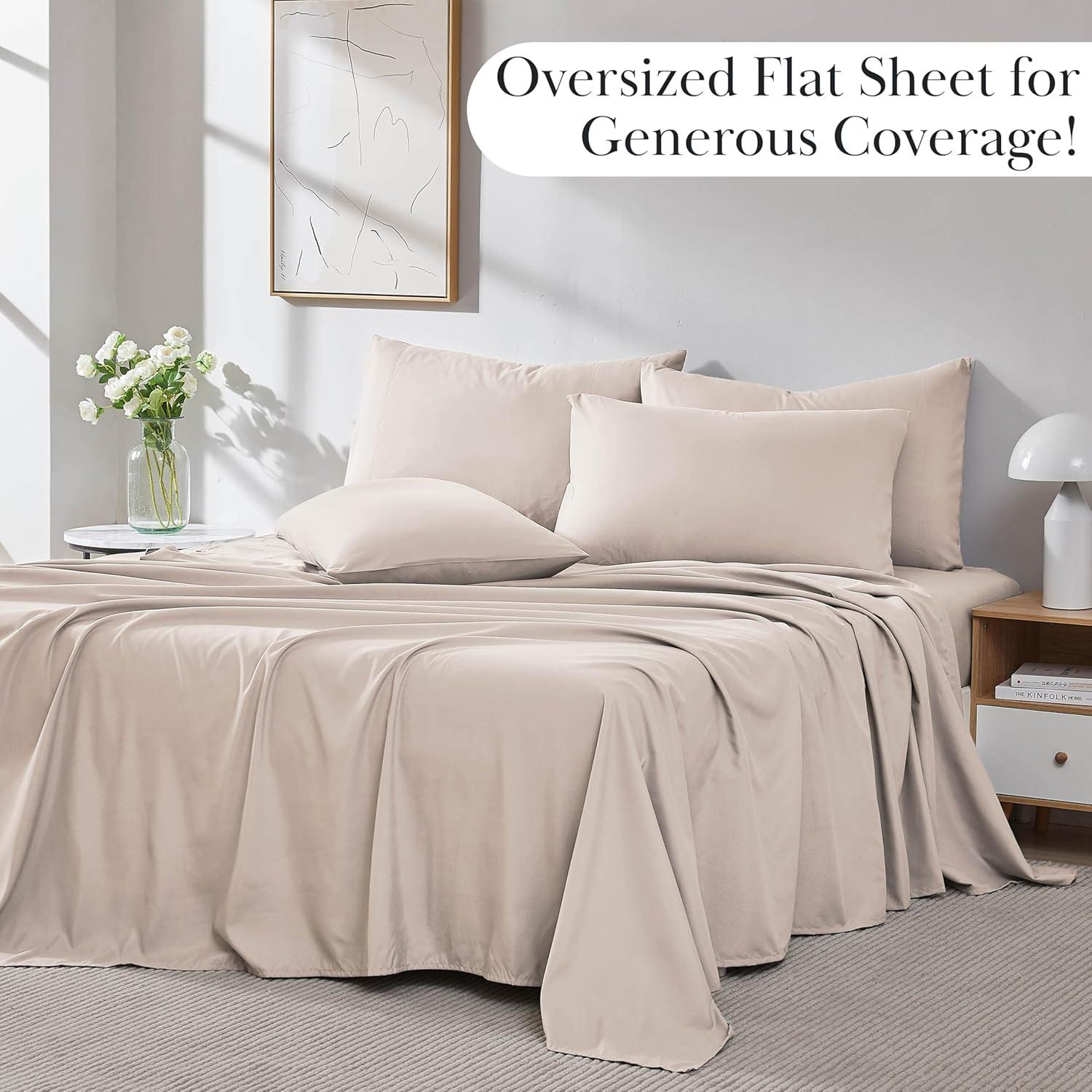 Southshore Fine Living, Inc. 6-Piece, 21-Inch Queen Sheets Deep Pocket, Pet Hair Resistant Queen Bed Sheet Set with Extra Deep Pocket Fitted Sheet, Bone Colored Sheets and Pillow Cases Set of 4, Bone
