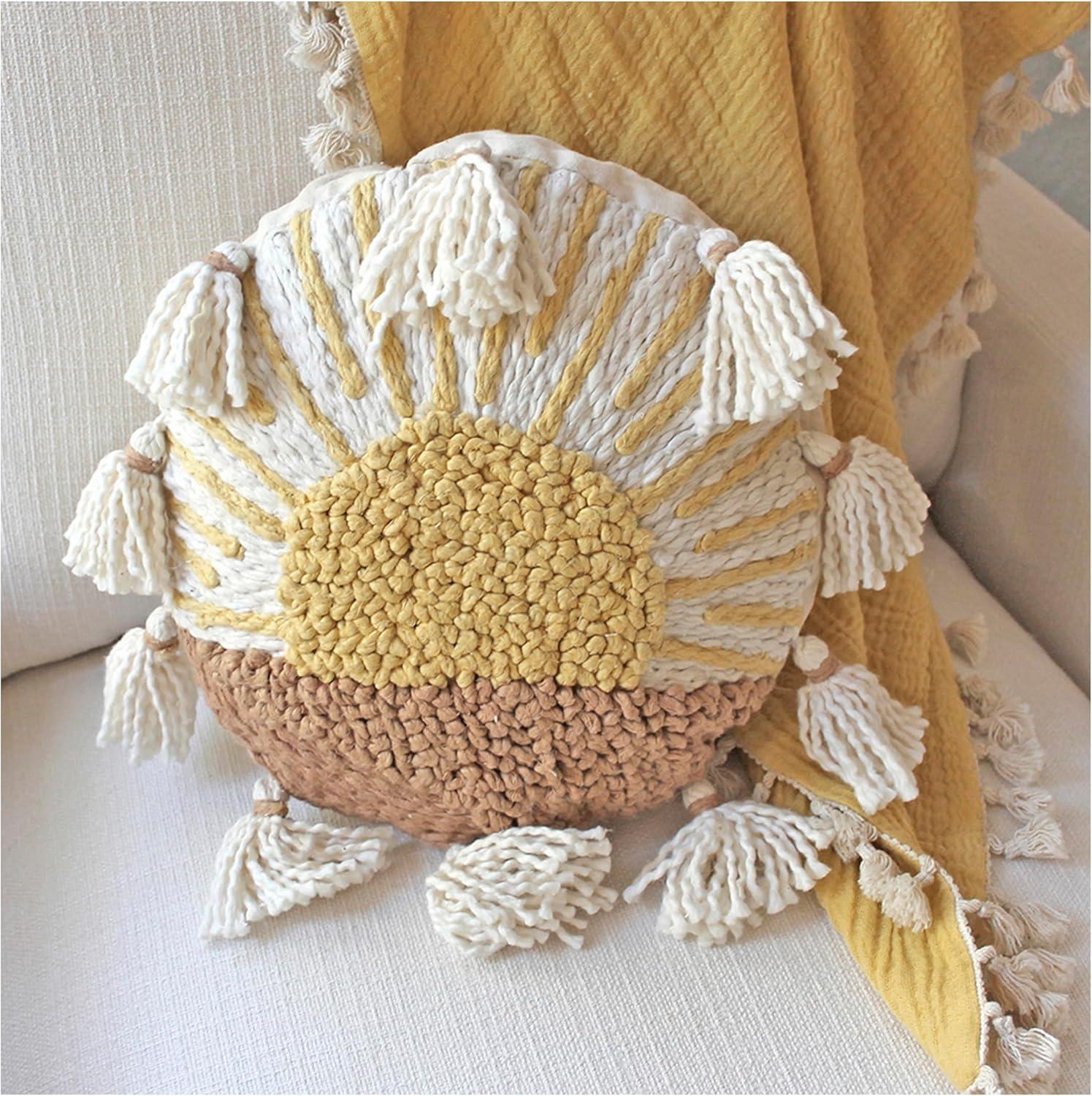 Crane Baby Embroidered Round Throw Pillow - Sunshine