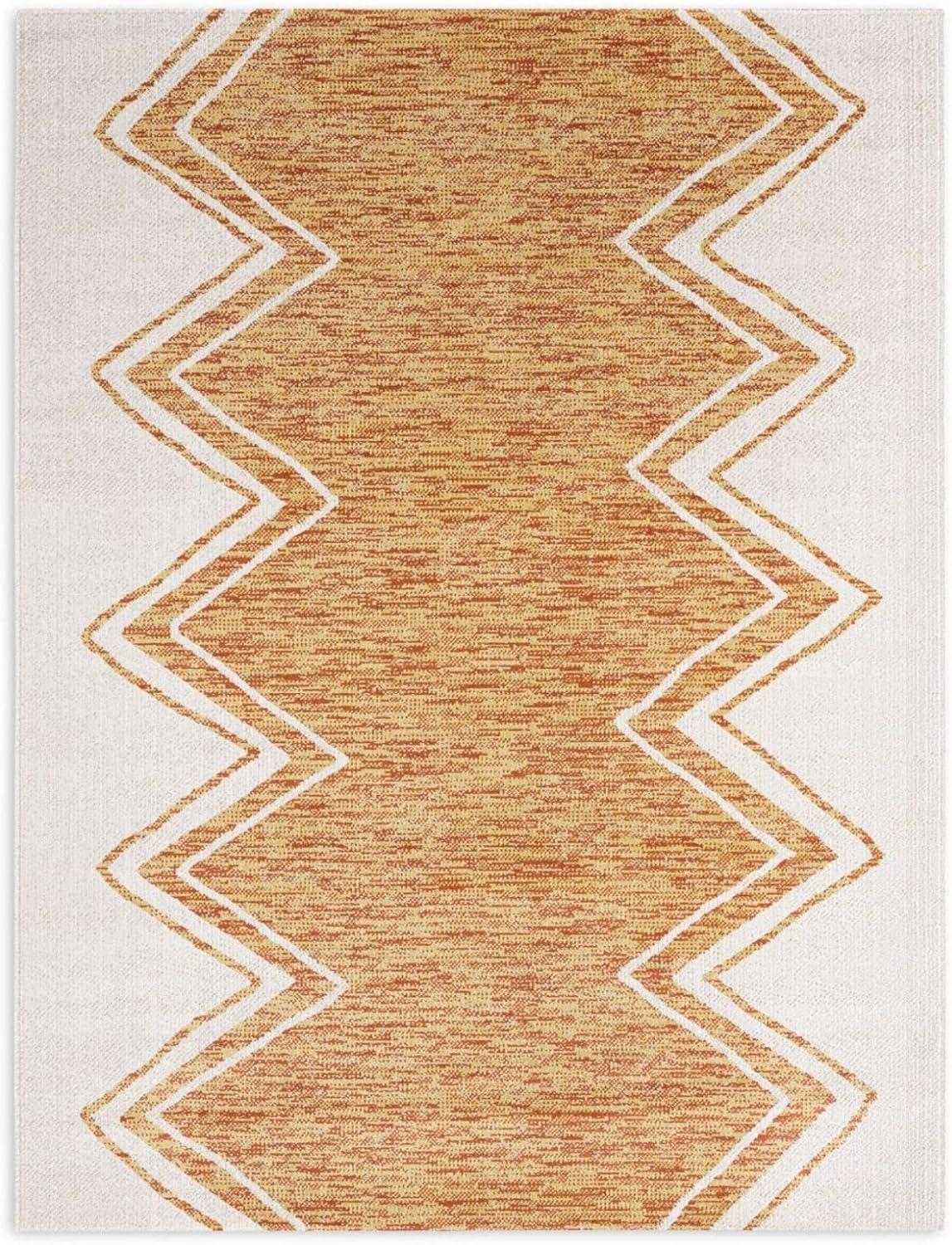 Nicole Miller New York Patio Sofia Indoor/Outdoor Area Rug, Ivory/Mustard