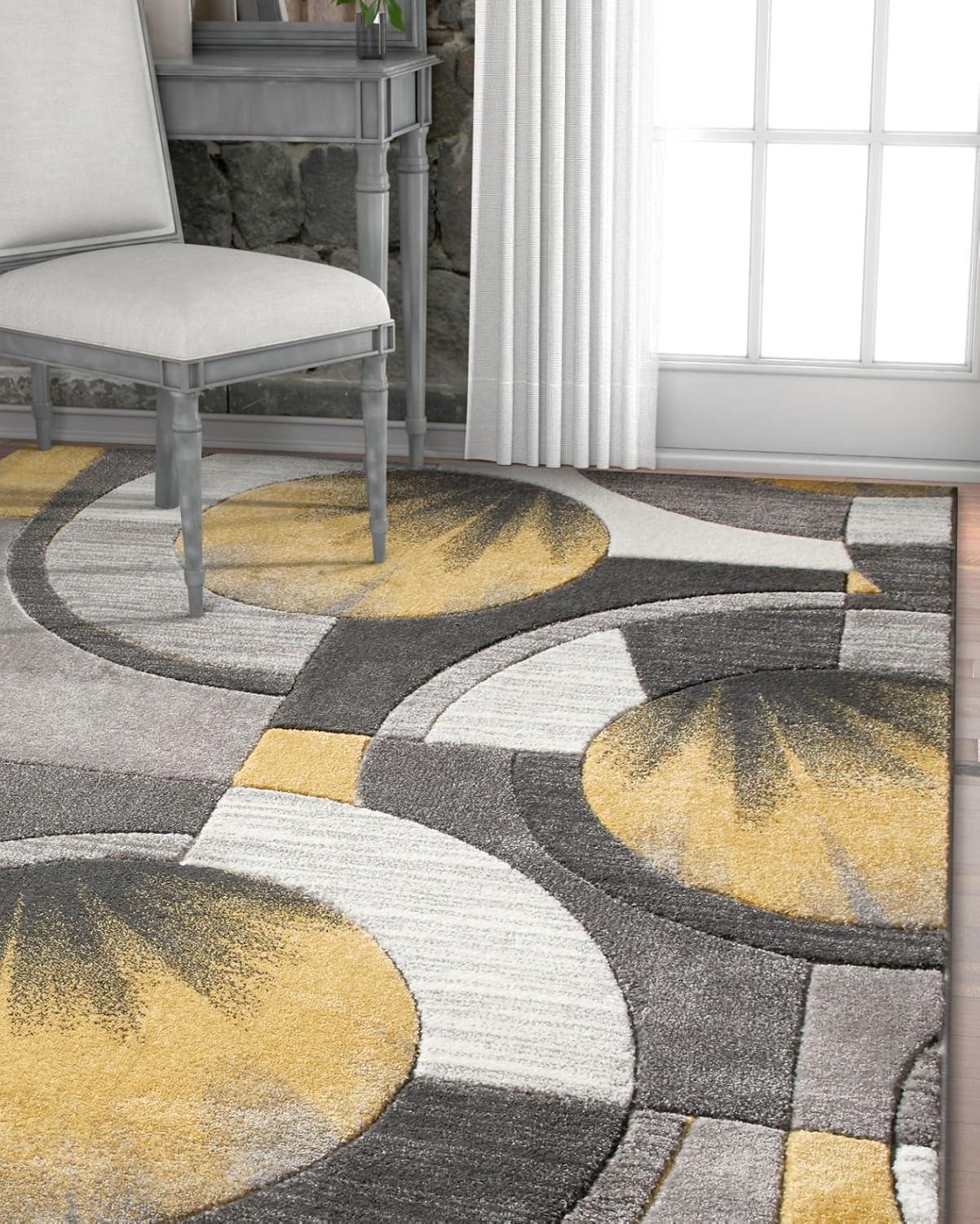 Gold and Gray Geometric Handmade 6' x 9' Area Rug