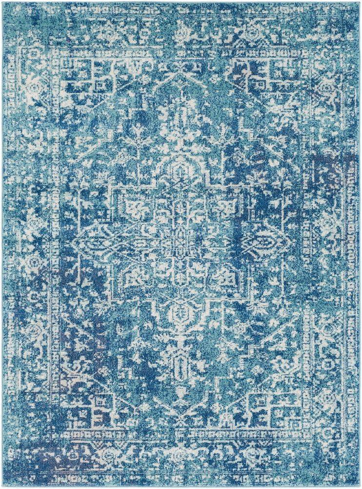 Blue Rectangular 8' x 10' Vintage Medallion Polypropylene Area Rug