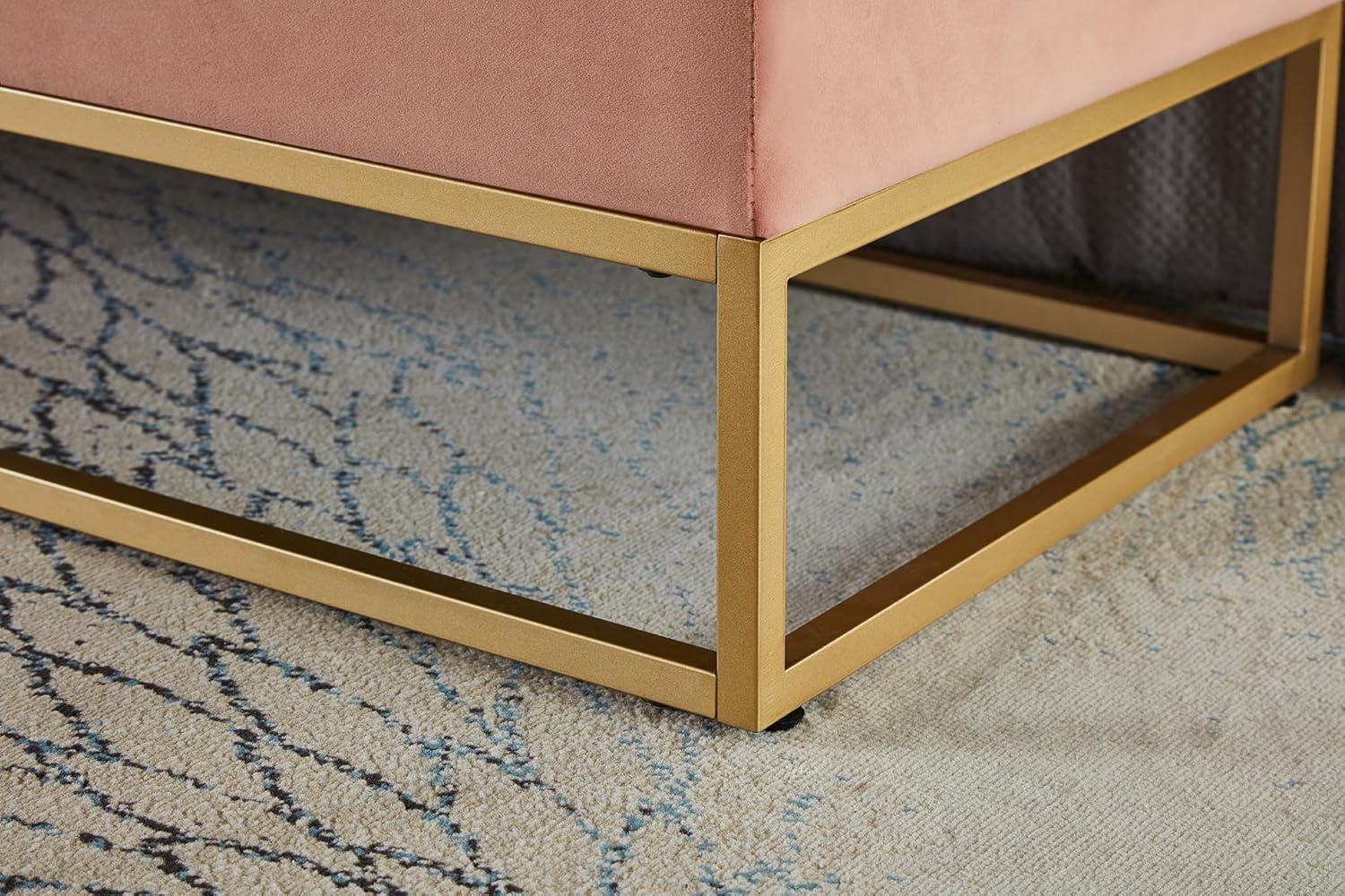 58.6" End of Bed Bench, Storage Bench with Metal Base Holds up to 500 lbs, Button Tufting Design Velvet Upholstered Bedroom Bench for End of Bed, Livingroom, Entryway, Window, Pink