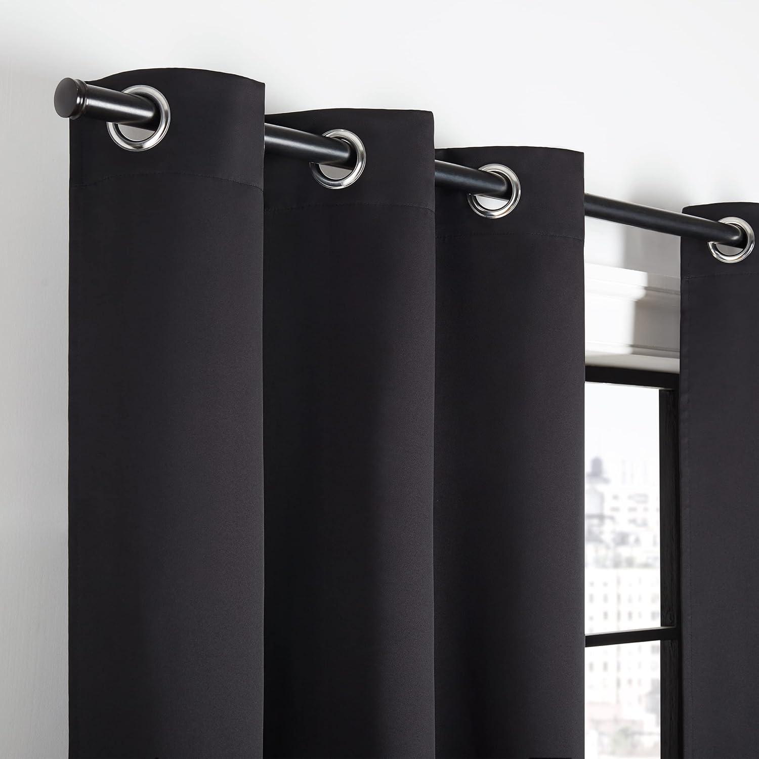 ECLIPSE Andover Solid Tripleweave Thermal Blackout Grommet Curtains for Bedroom (2 Panels), 42 in x 63 in, Black