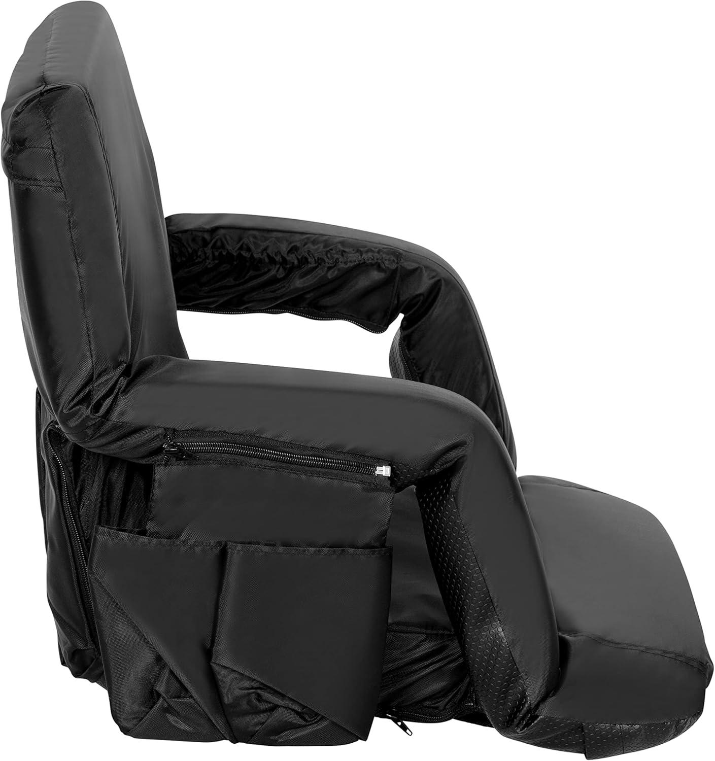 Flash Furniture Malta Reclining Backpack Stadium Chair with Armrests and Storage, Black