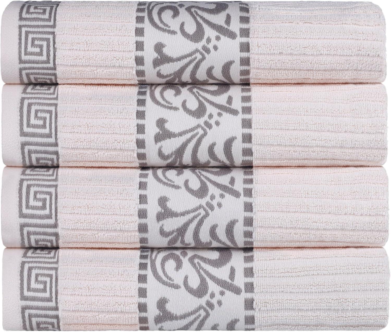 Superior Athens Cotton Greek Scroll Bath Towel Set of 4, Ivory-Chrome