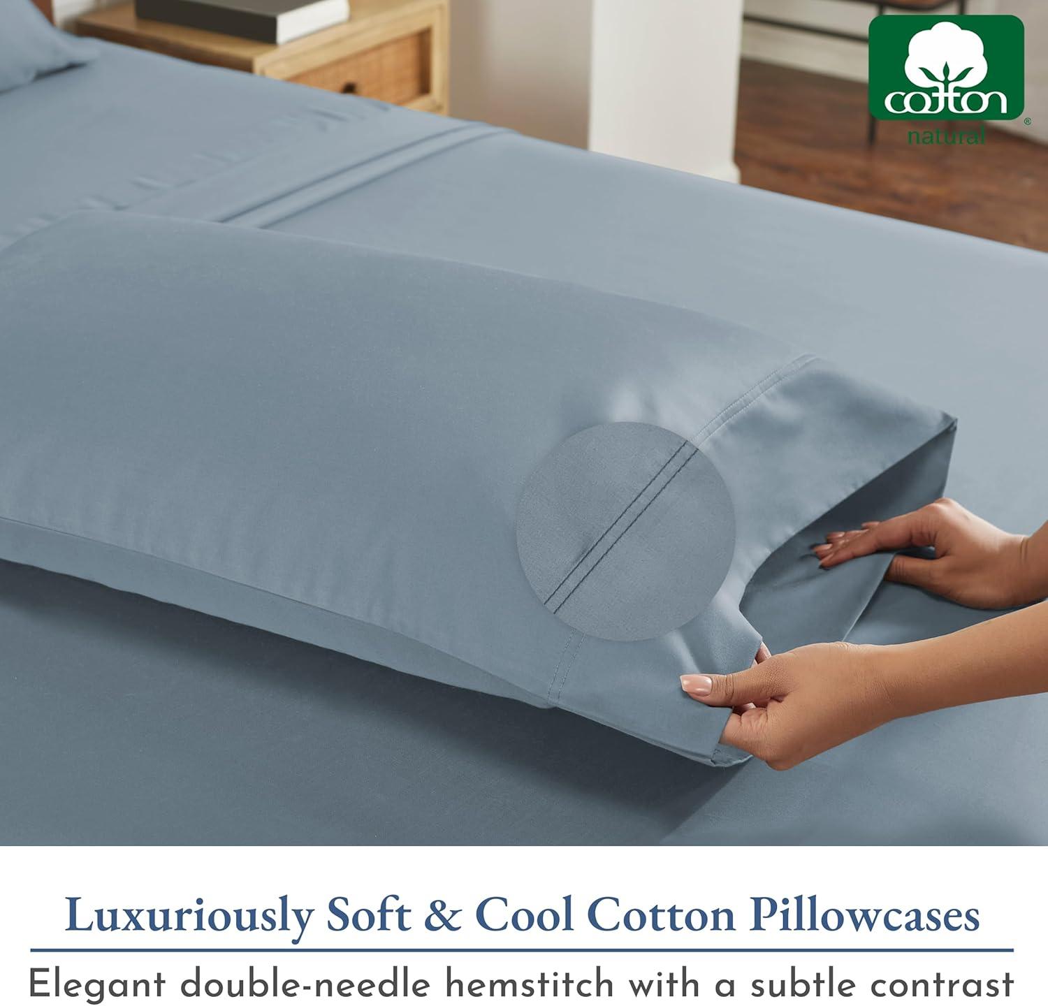 Luxury Pillowcase Set - 800 Thread Count Cotton Sateen, Soft Pillowcases by California Design Den - Pastel Blue - Steel, Standard/Queen Pillowcases
