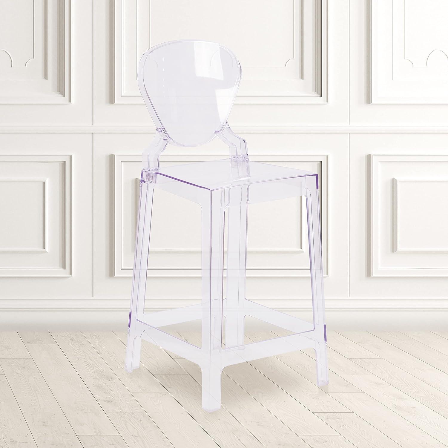 Flash Furniture Ghost Counter Stool with Tear Back in Transparent Crystal