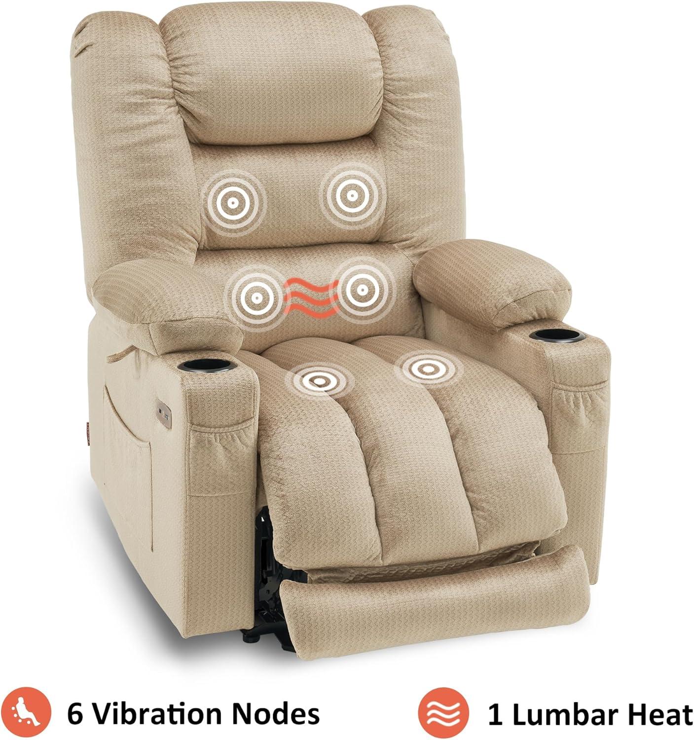 Color Electric Power Recliner Chair with Heat and Massage, USB Ports, Cup Holders