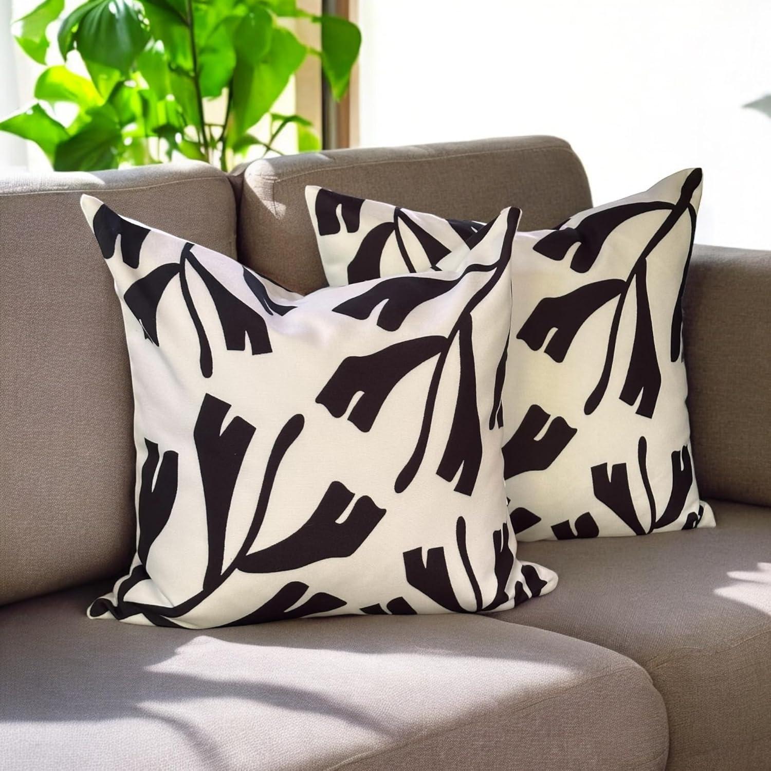 Modern Black and White Abstract Polyester Throw Pillows, 18x18 Inches, Set of 2