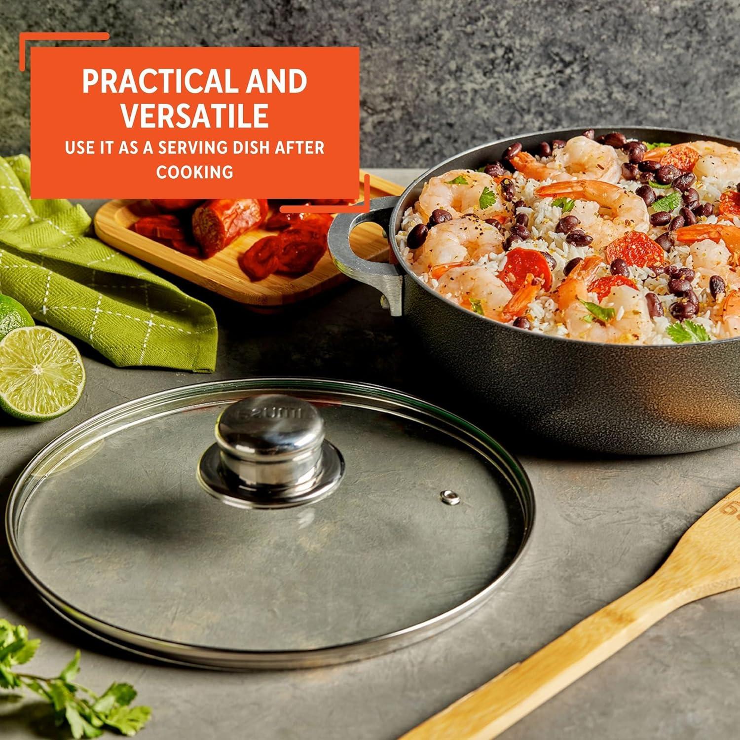 IMUSA 3.2qt Charcoal Aluminum Nonstick Caldero with Glass Lid, Black