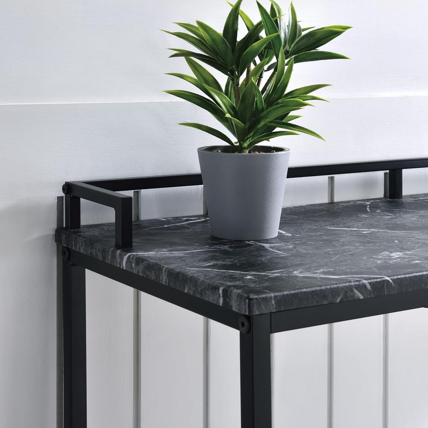 Brighton Console Table in Black Marble Engineered Wood Top and Black Frame