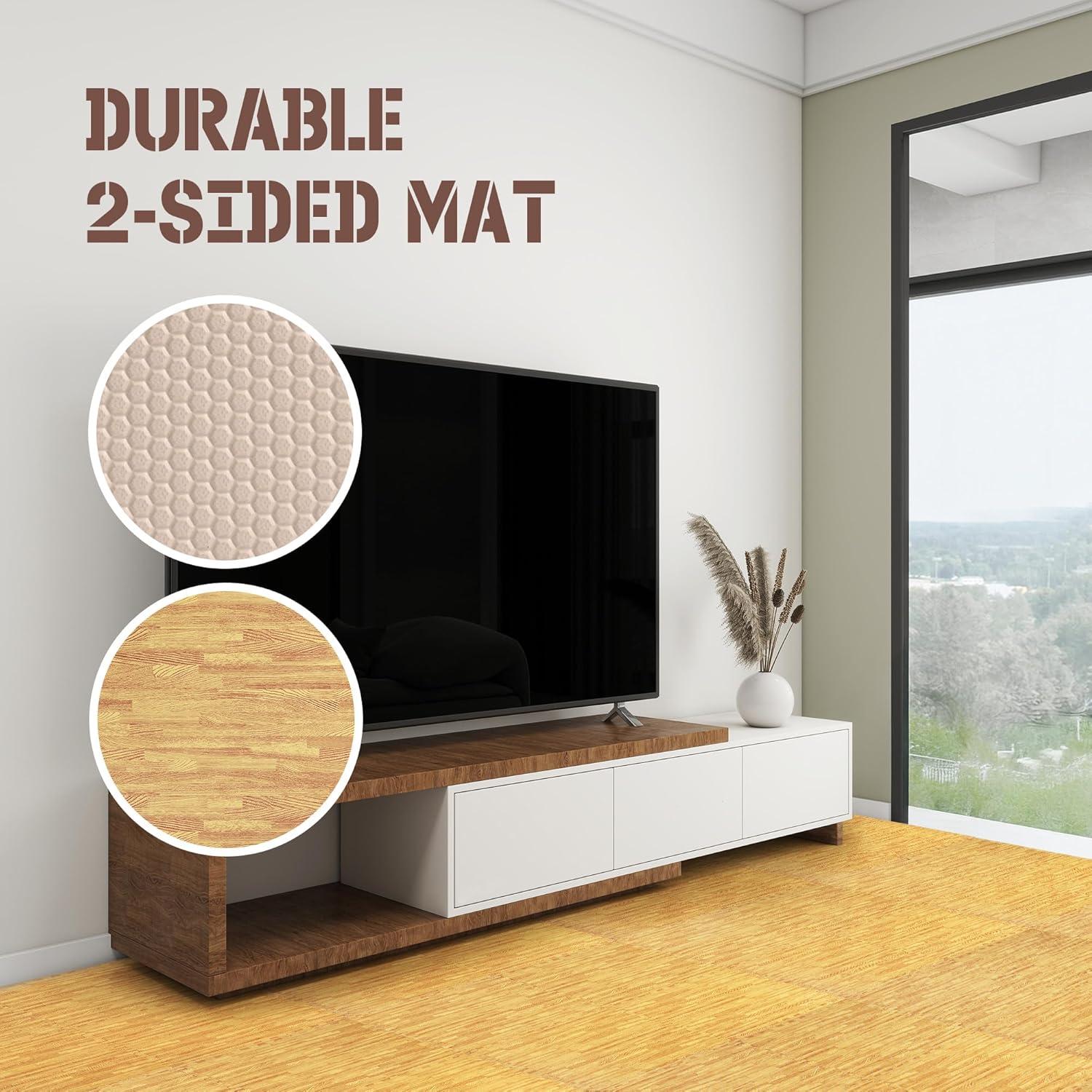 Yes4All 12 pcs Interlocking Exercise Foam Mats, Cover 48 sqft, 3/8 inch, Oak Wood Dark Color