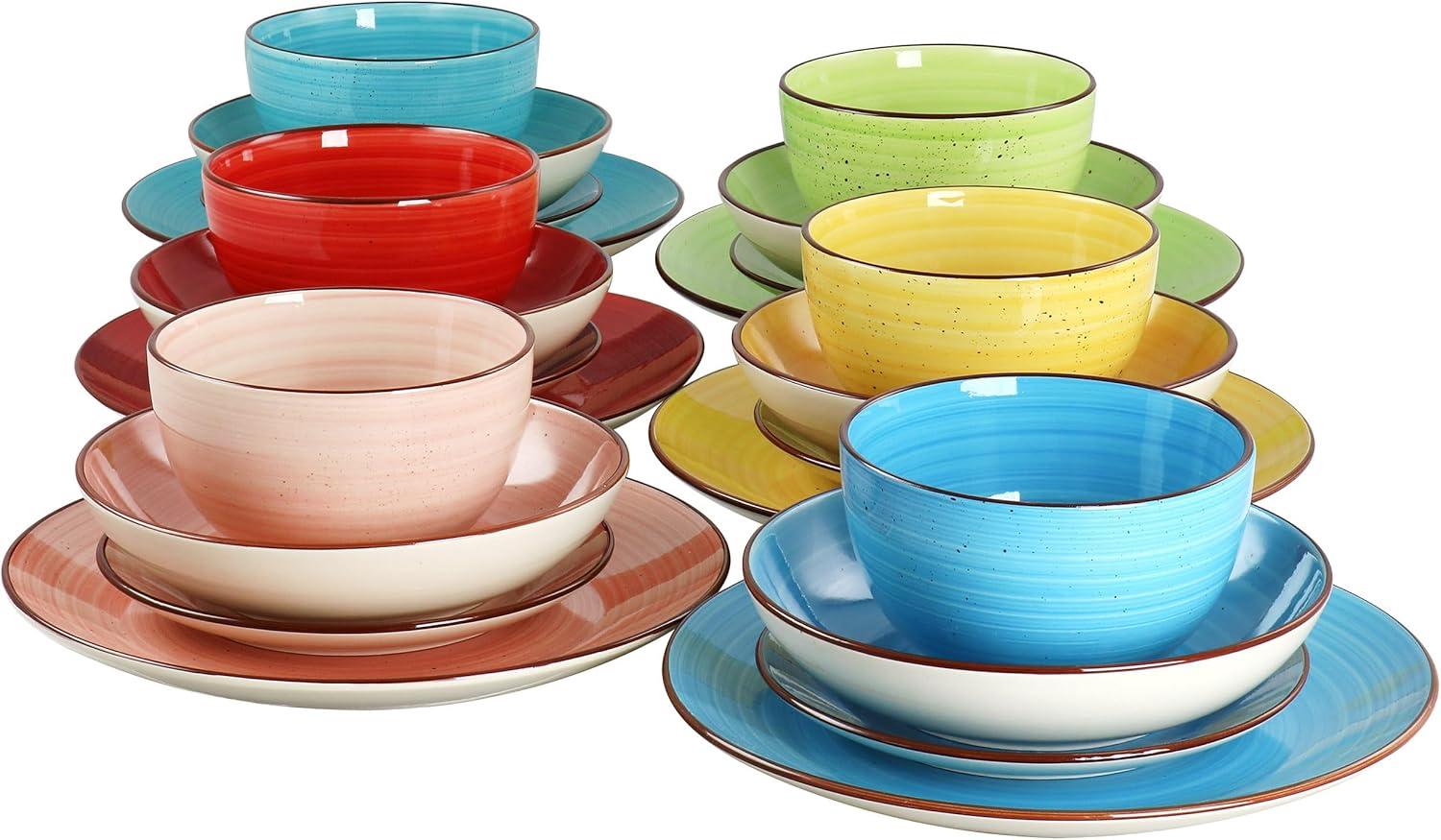 Elama Sebastian 24 Piece Double Bowl Stoneware Dinnerware Set in Assorted Colors