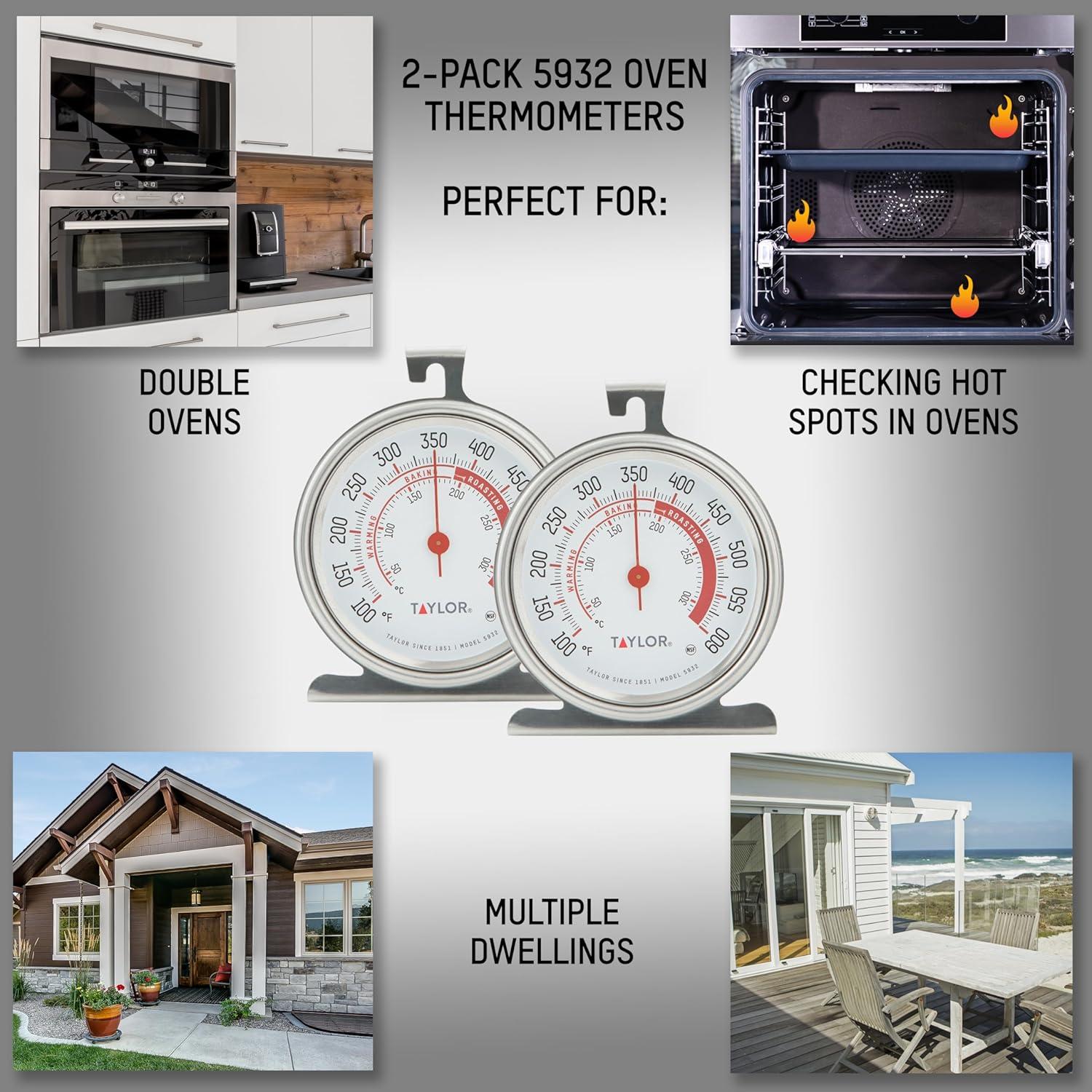 Stainless Steel Large Dial Analog Oven Thermometer, 3.74 Inches, Silver - 2 Pack