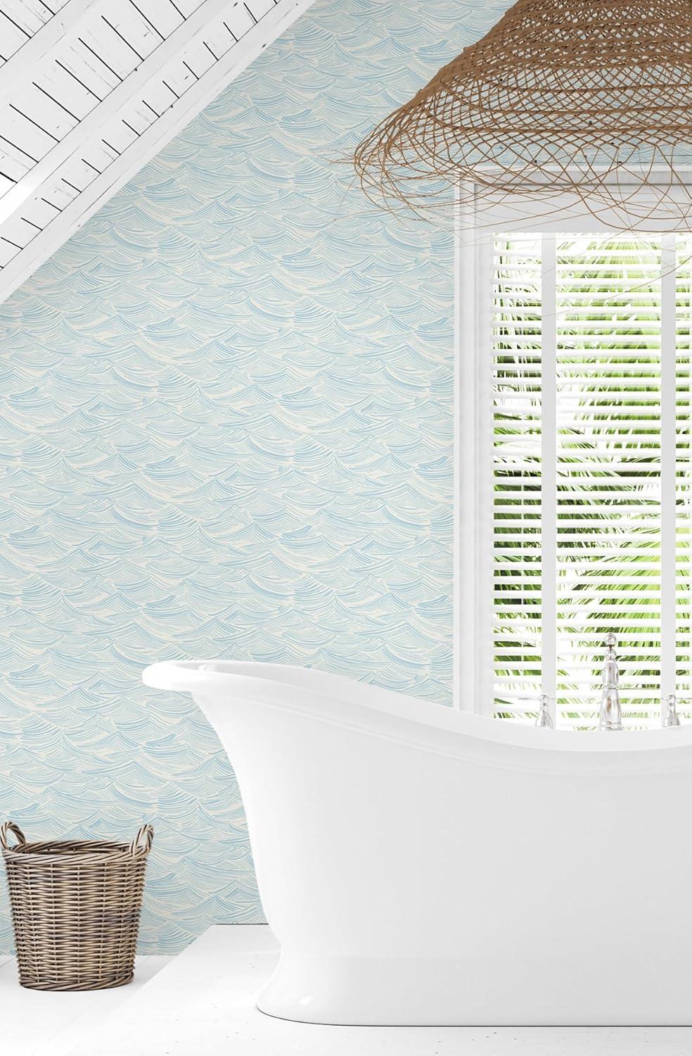 Seaside Waves Blue Pre-pasted Washable Wallpaper